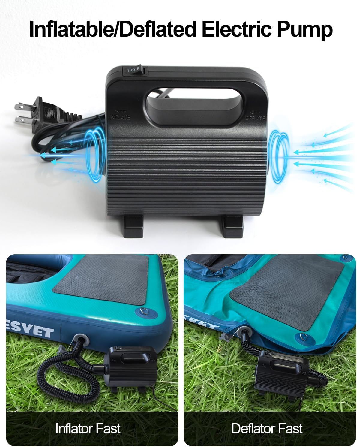 Adjustable Electric Air Pumps for Inflatables Air Mattress Pool 400W/600W Quick Fill Inflator/Deflator for Gymnastics Track Mat Floats Dock Raft,110-120V AC, 4 Nozzles - Image 3