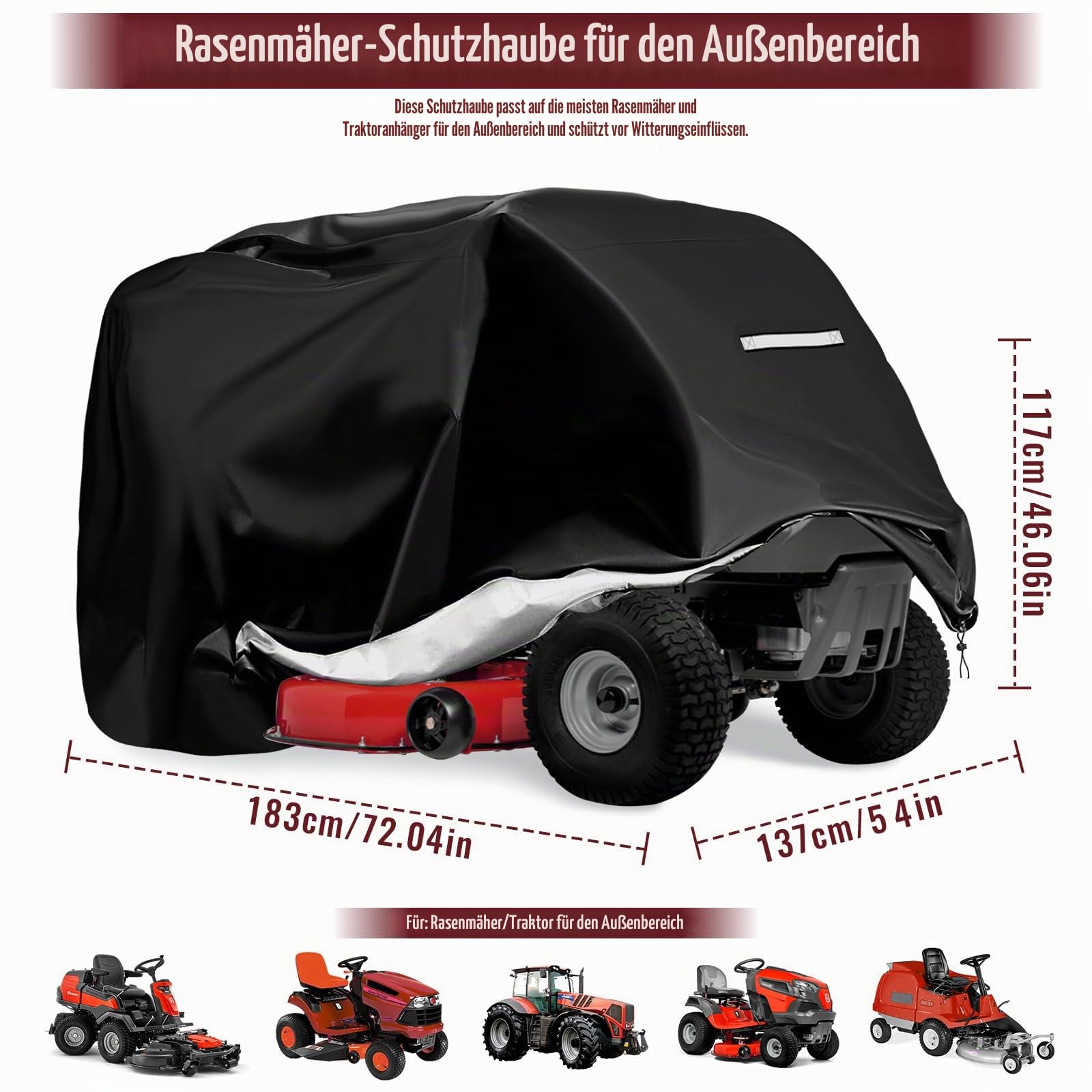 Abdeckung für Rasenmäher, wasserdicht, passend für Decks bis zu 137,2 cm, strapazierfähiges 420D-Polyester-Oxford, langlebig, UV-, staub-, schmutz-, wasserabweisend, Abdeckung für
