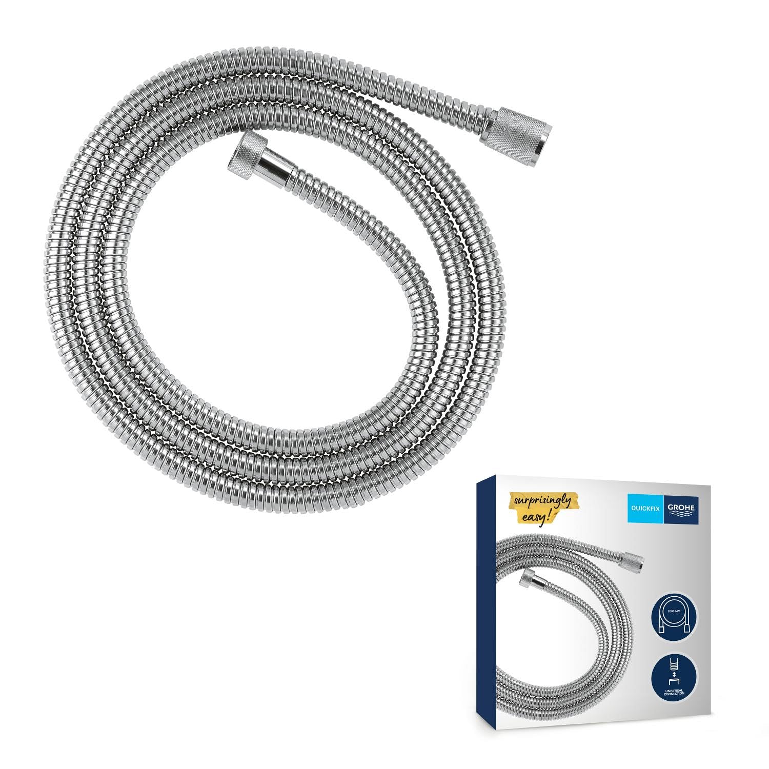 Tuyau de douche GROHE metallique 2m au fini brillant et raccord universel durable