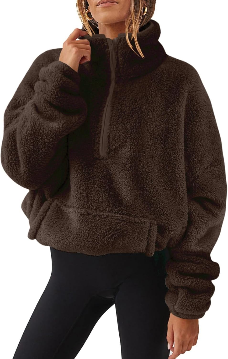 Veste Sherpa Femme Zippée - Polaire Douce, Coupe Loose - Blouson Chaud Pour Automne/Hiver