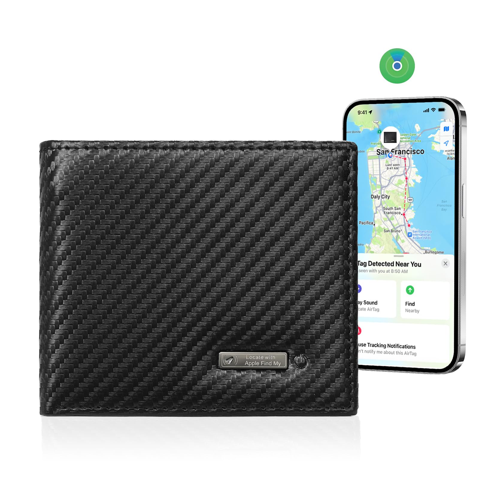 Smart Wallet with Tracker - Leather Mens Wallet Anti Lost Slim Wallet Locator (Carbon Black)