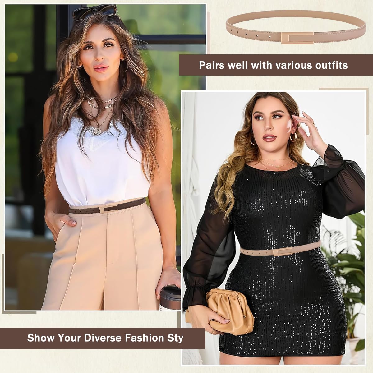 PALAY® Waist Belt for Women Dresses, 2Pcs PU Ladies Belt for Women Jeans, Minimalism Woman Slim Belt for Casual Blazer, Formal Suit, Gown, Evening Dress, Trousers (Interlock Buckle) - Image 6 thumbnail