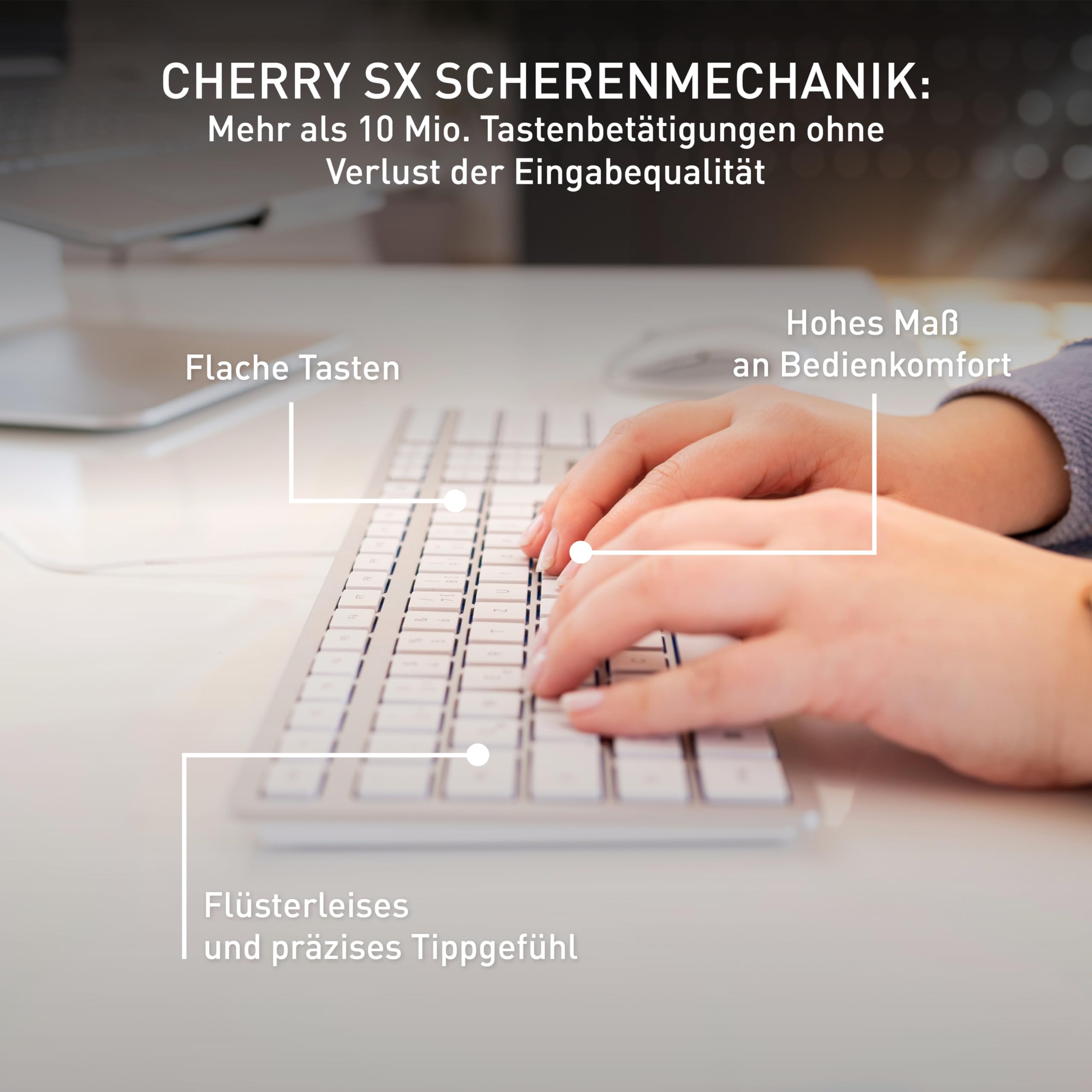 CHERRY KC 6000 Slim, Ultraflache Design-Tastatur, Belgisches Layout (AZERTY), Kabelgebunden (USB-A Anschluss), Leise Tasten, Langlebige Beschriftung, Silber