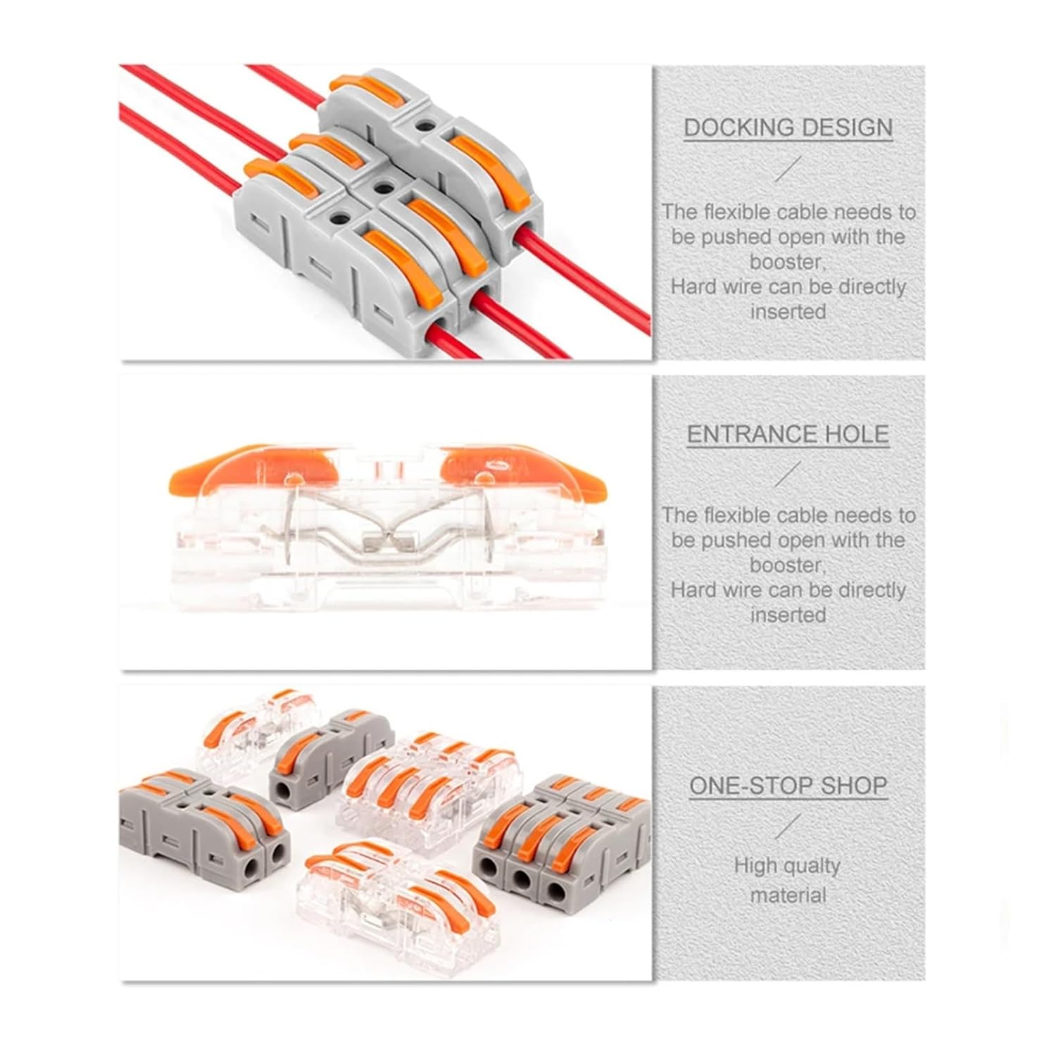 Lever Wiring Connector Fast Compact Splicing Electrical Connector Butt Terminal 1 to 1 Inline Wire Connector Connect 28-12 AWG(T 100PCS Bag)