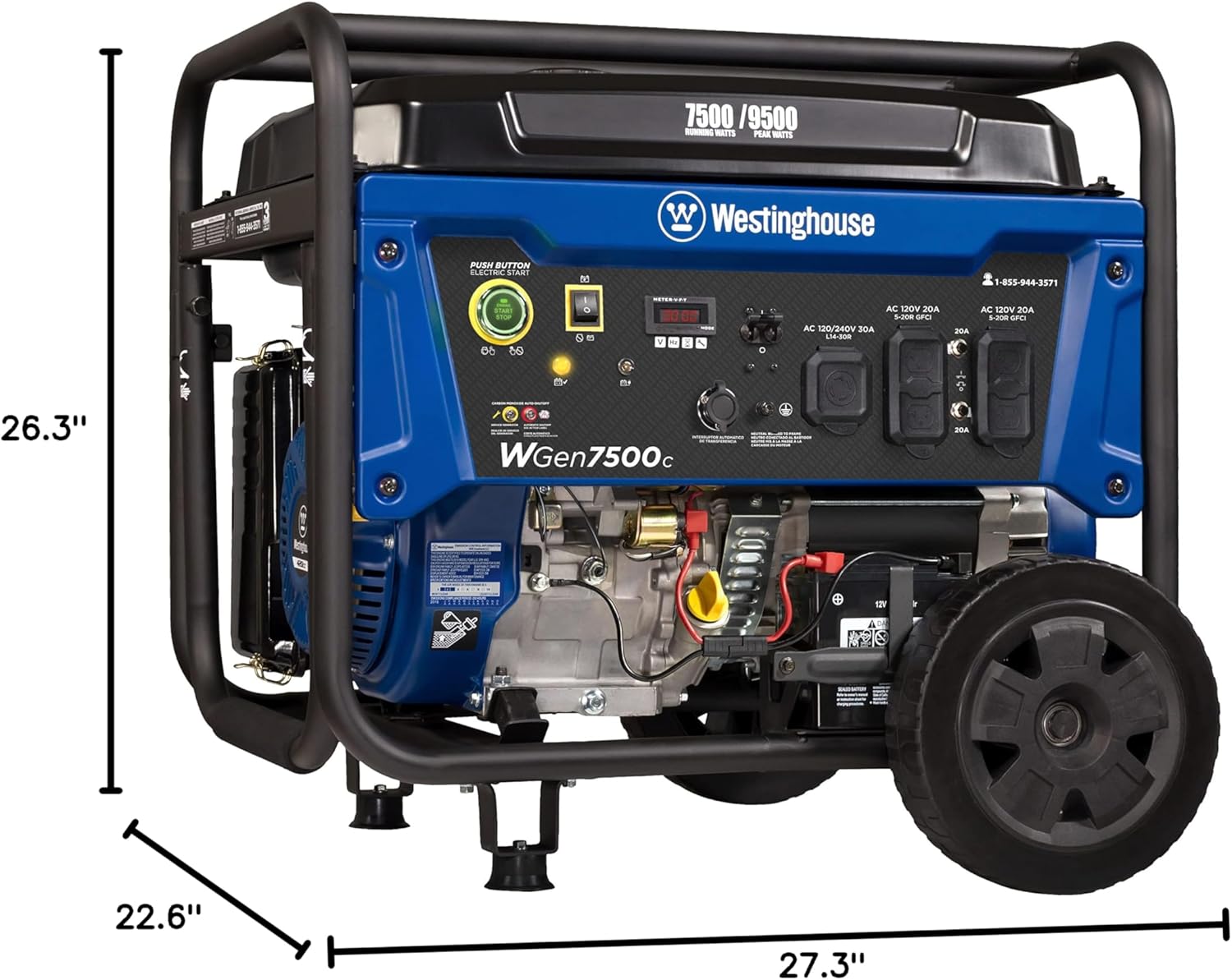 Dimensions of the Westinghouse WGen7500c Portable Generator