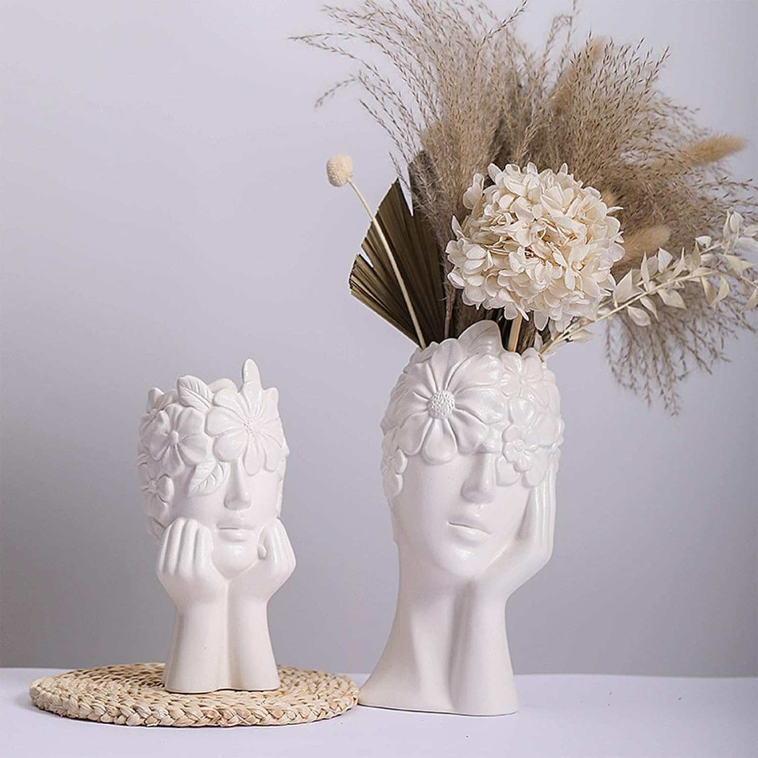 Ceramic Flower Vase, Female Head Vase White Modern Vase Decorative Face Vase for Flowers Home Living Room Office Decor