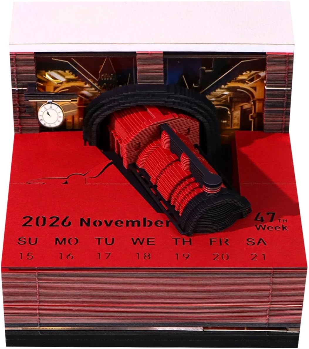3D Memo Pad, 3D Calendar 2026, Time Piece Calendar, Tear-Off Calendars 2026, 3D Paper Carving Art Memo Pad, Art Carving Sticky Notes for Office Home Gifts Ornaments (Magic Train)