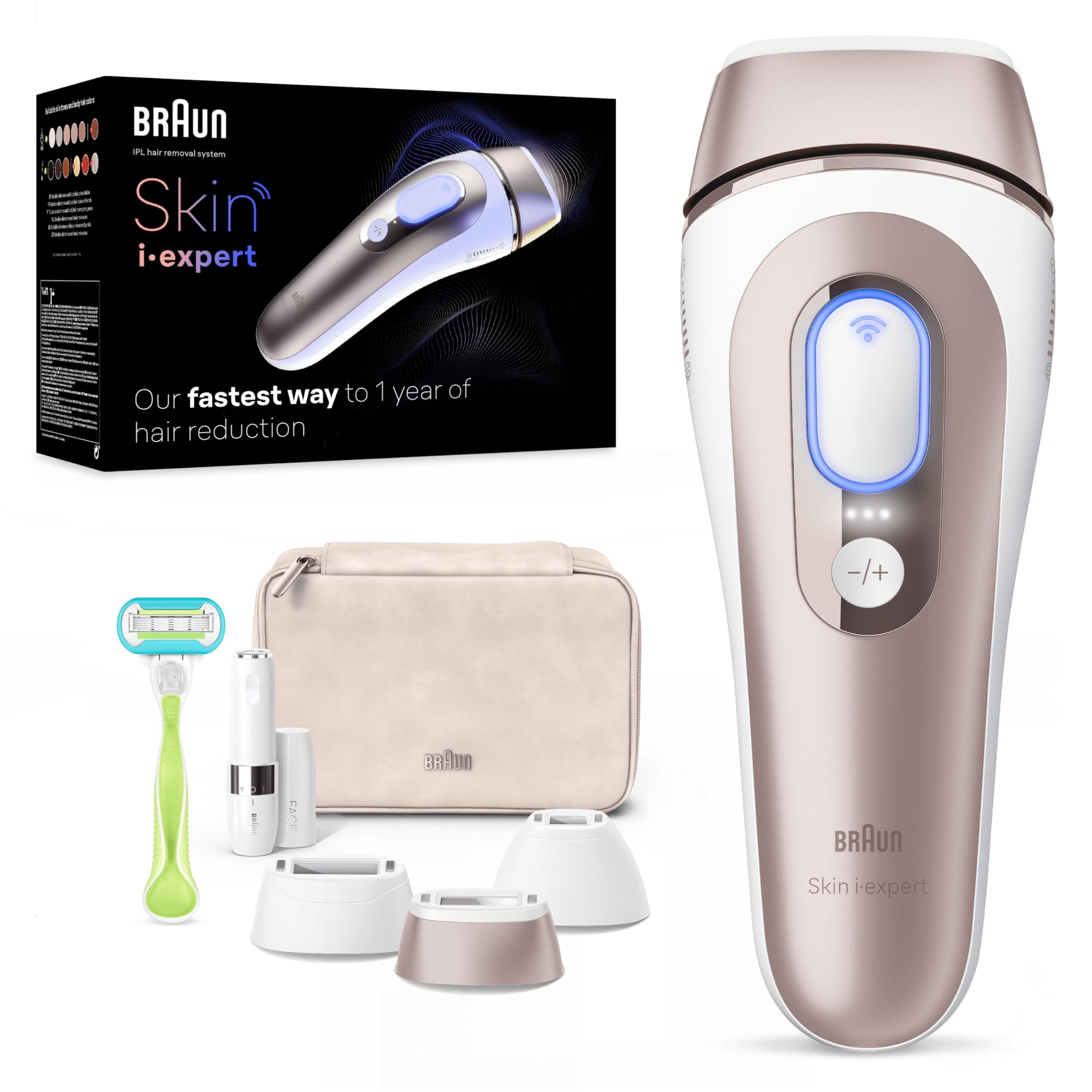 Braun Skin I·Expert Epilatore Luce Pulsata Smart, 3 Testine, PL7249 Bianco | Depilazione laser alternativa, depilazione permanente, con custodia, mini rasoio, rasoio Gillette Venus e 3 accessori