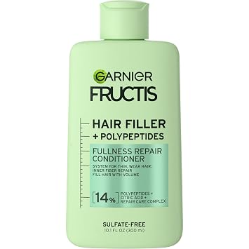 Garnier Fructis Hair Filler Fullness Repair Conditioner, Volumizing Conditioner with Polypeptides and Hair Repair Complex for Thin, Weak Split Ends, 10.1 Fl Oz