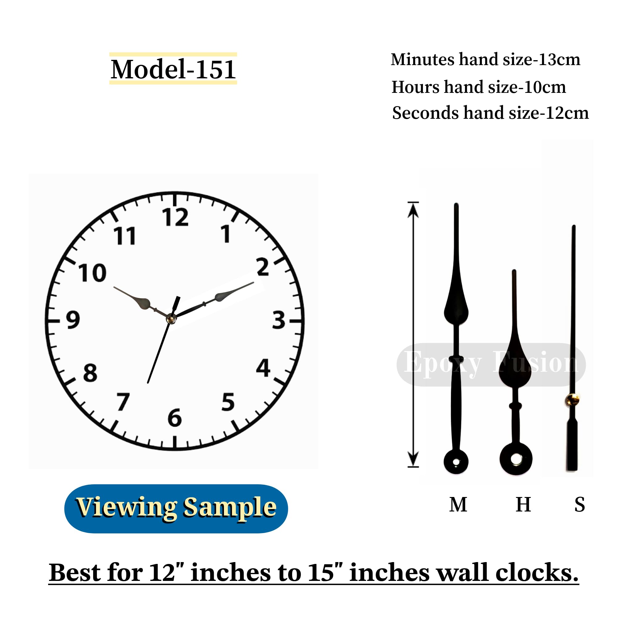 Epoxy Fusion DIY Resin Clock Making Kit – 12 Inch Round MDF Base (7mm Thick), 18mm Silent Movement, Metal Hands & Glossy Numbers | DIY Wall Clock Craft Set for Art, Home Decor (Black Plain Pati) 3