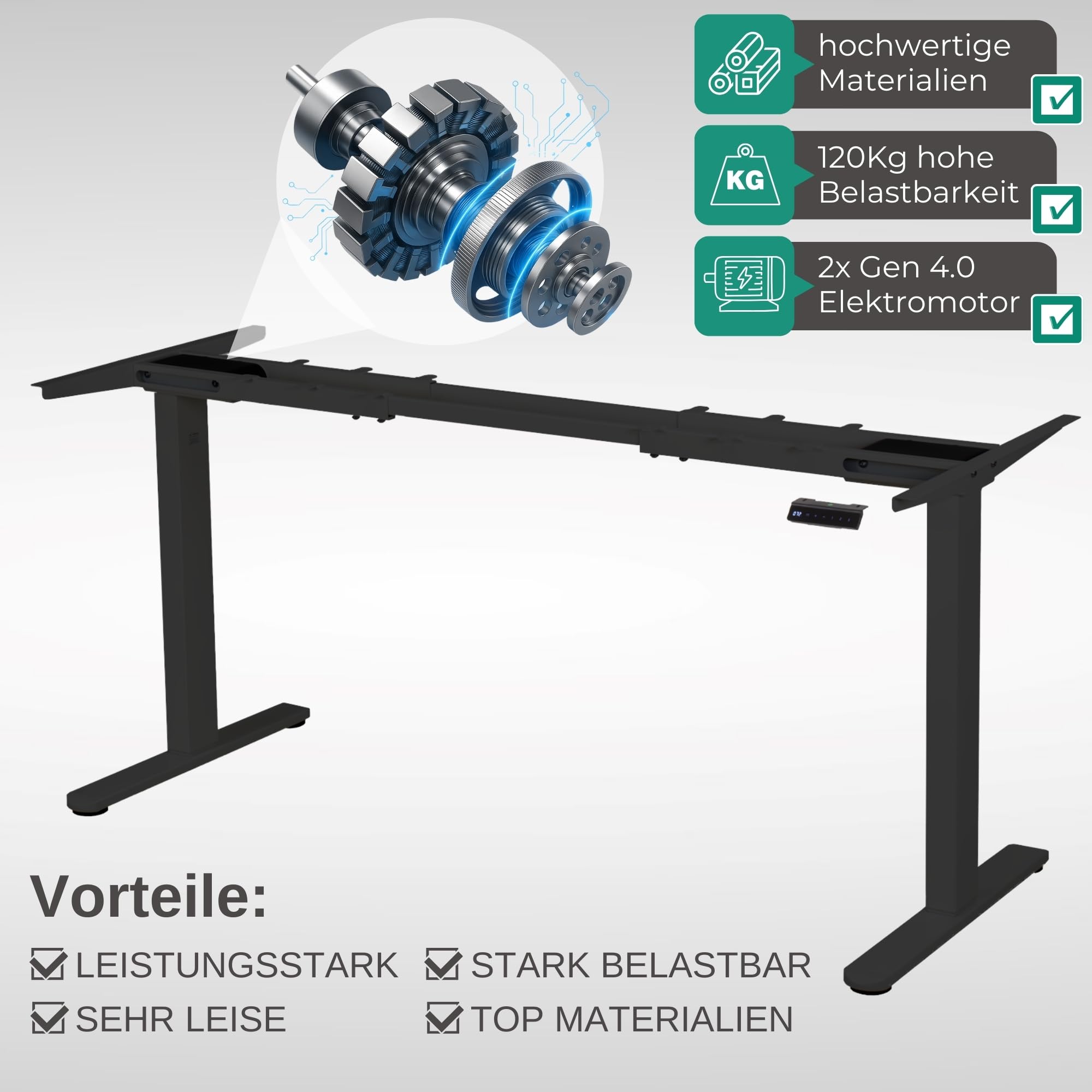 ALBATROS höhenverstellbares Schreibtisch Tischgestell elektrisch | Lift S5 Schwarz | Gestell, Tischbeine, Tischfüße aus Metall | Display | 120Kg belastbar | Für extra breite 2m Tischplatten