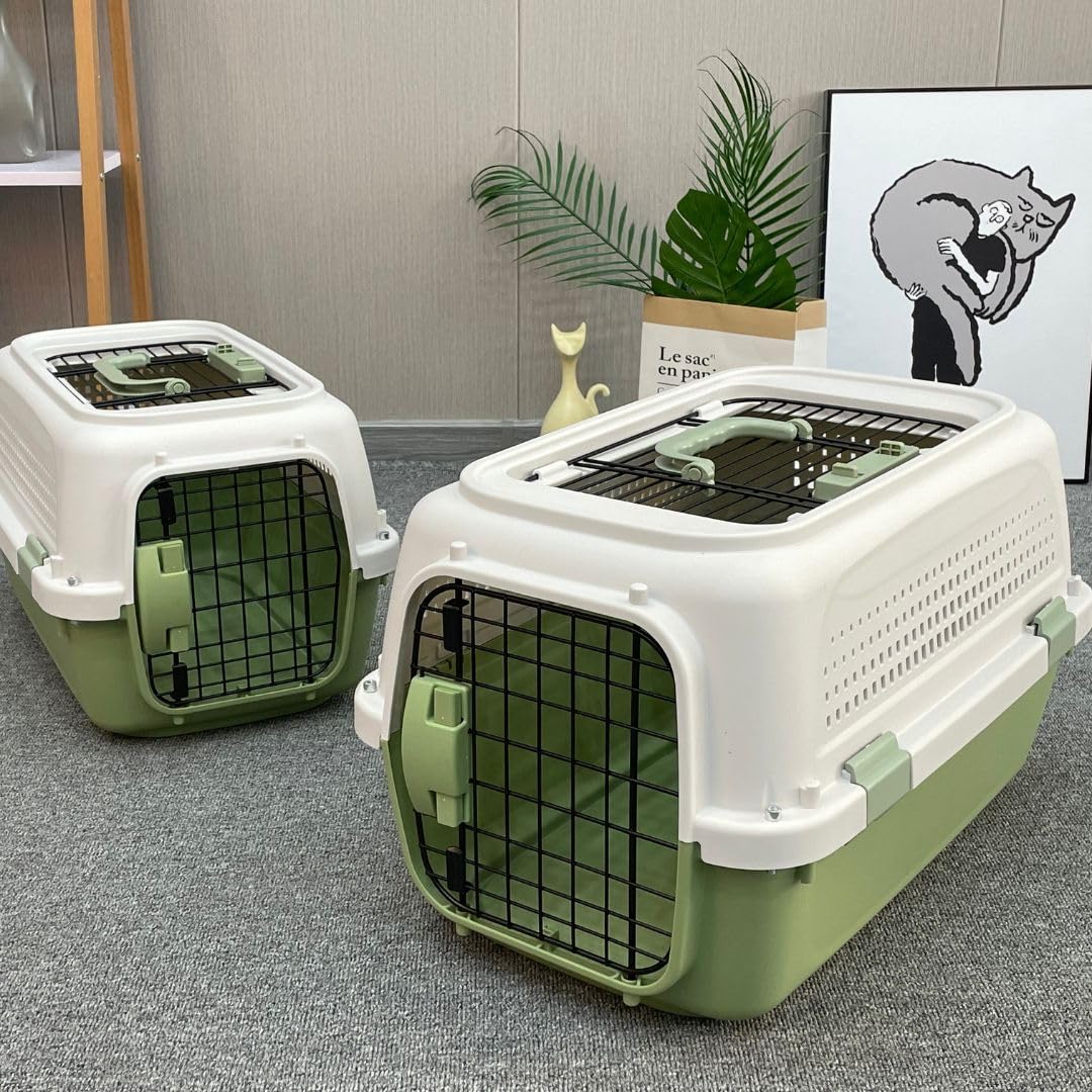Transportín para Mascotas Perro y Gato de 58 x 38 x 33 cm con 2 Puertas, Carga Superior, Plástico Resistente y Ventilación Lateral