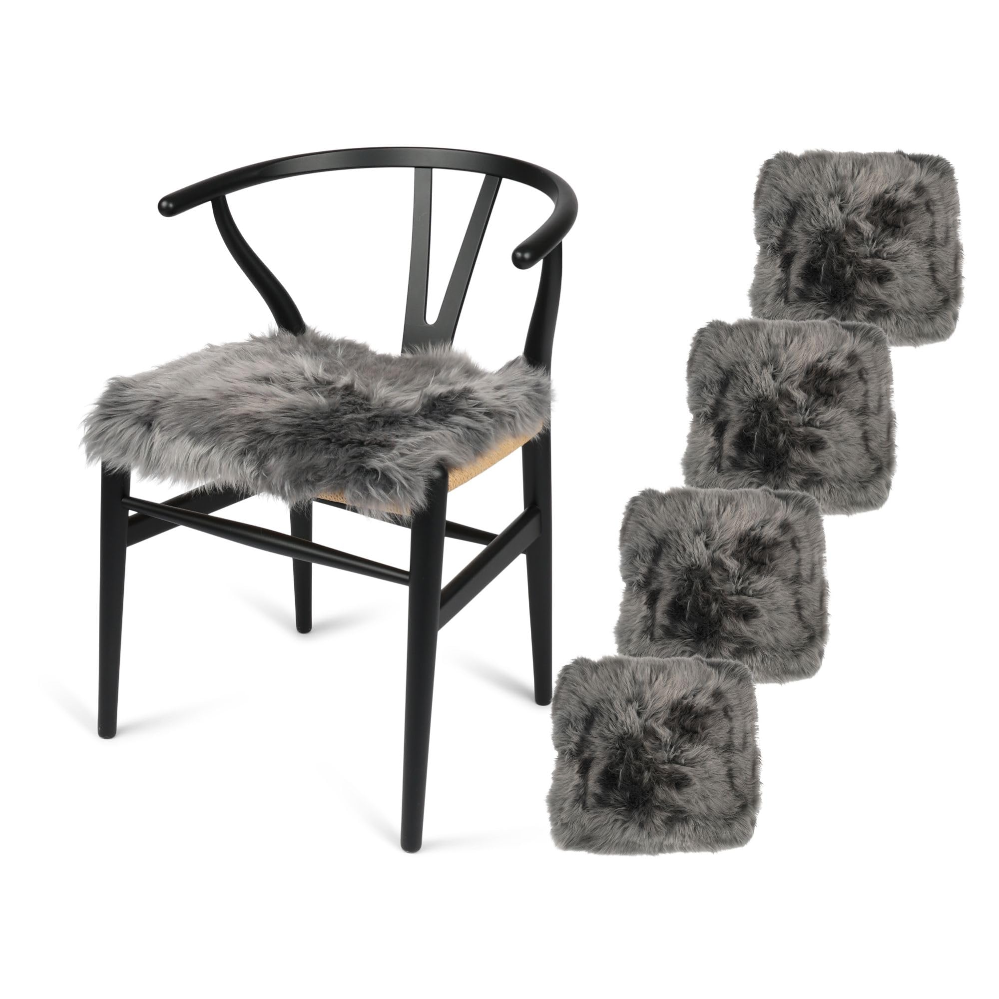 Nordic Sheep Sheepskin Seat Pads 40x40cm, 4 Pack, Steel