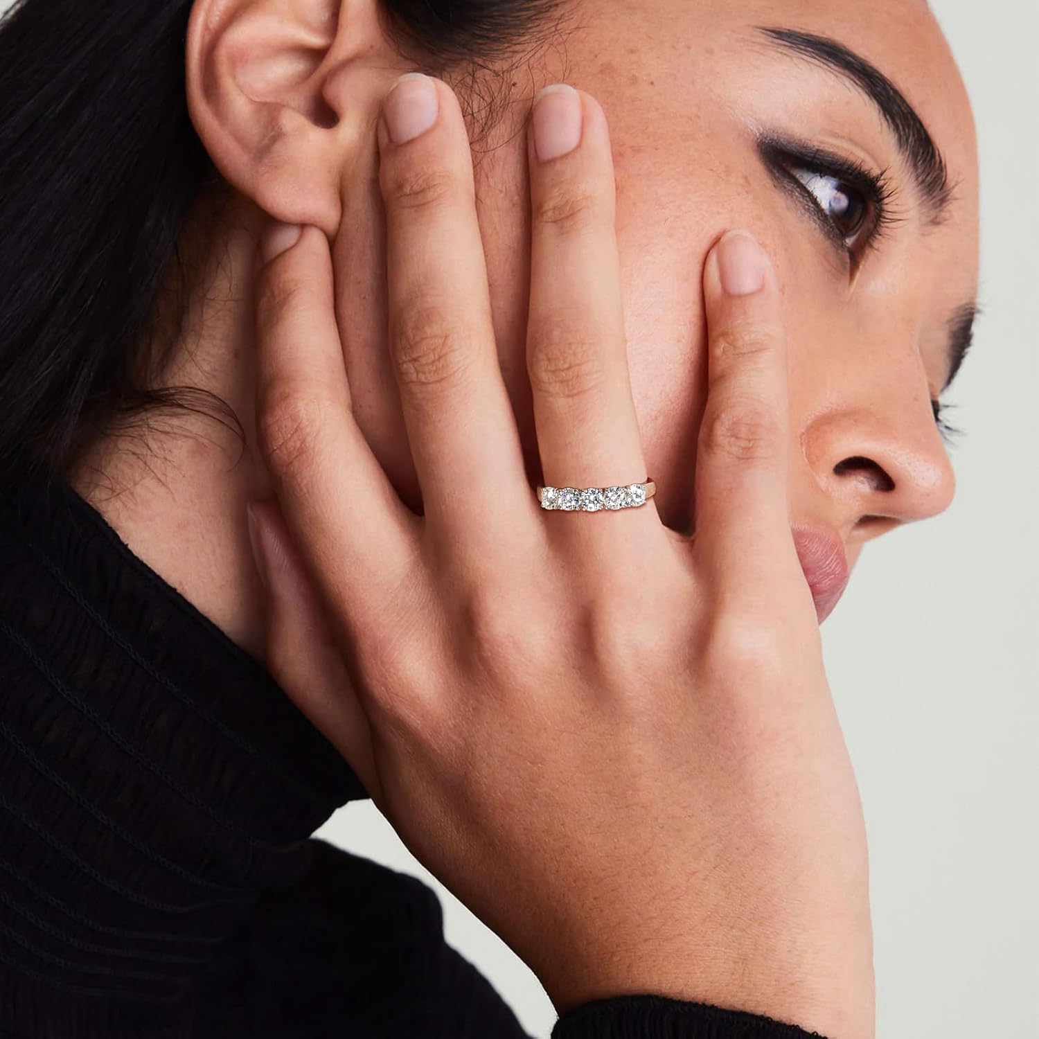 DAYBYDAY 5 Stone Wedding Bands for Women, S925 Sterling Silver Created Ruby/Sapphire/Emerald/Amethyst/Aquamarine/Moissanite Half Eternity Anniversary Rings, Birthstone Jewelry for Wife Mom Grandma Birthday - Image 2