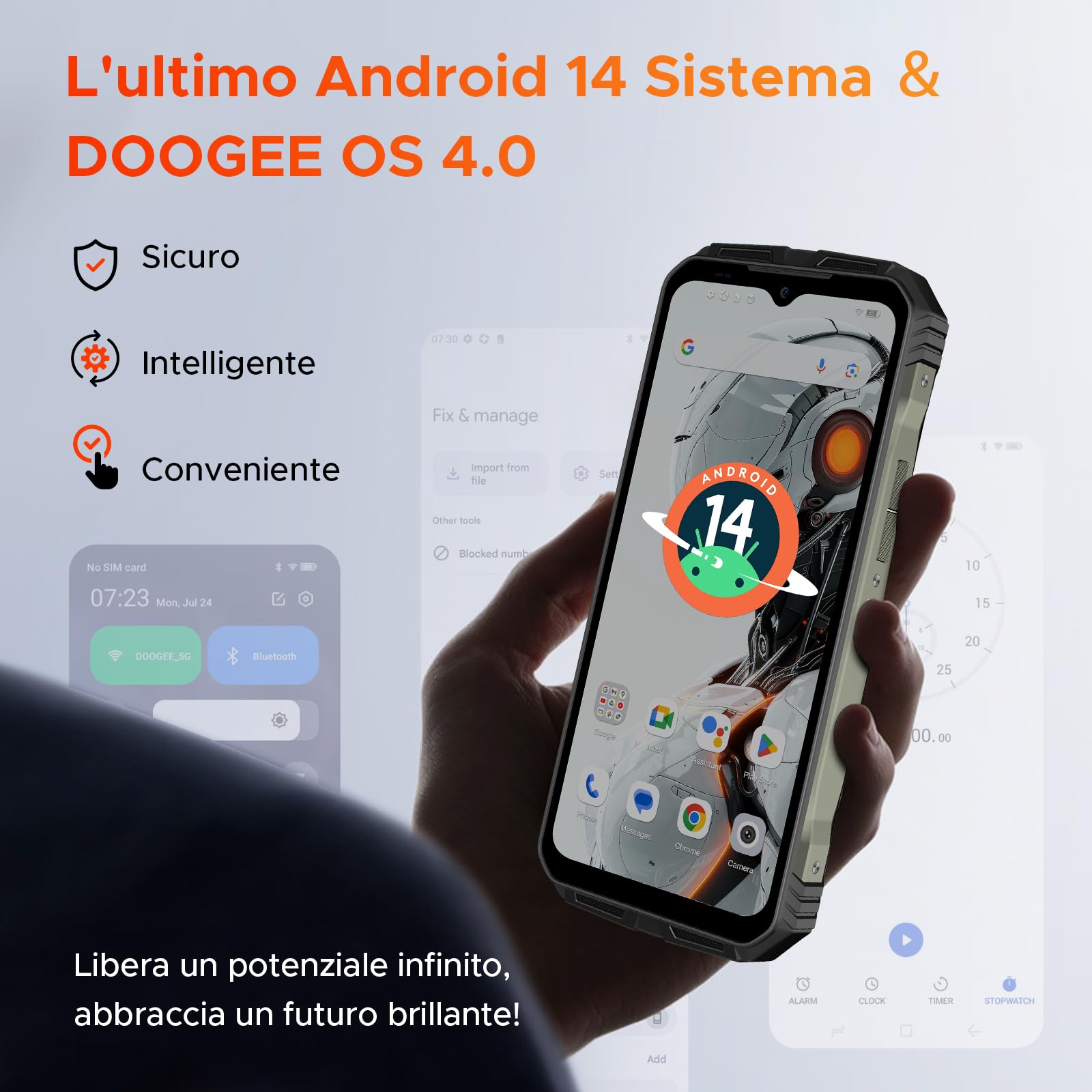 DOOGEE VMAX Pro 5G Rugged Smartphone 2024, 32(12+20) GB + 512GB(TF 2TB), 22000mAh Batteria, Android 14 Telefono Indistruttibile, 108MP AI Fotocamera 6,58" FHD+ 120Hz, Impronte Digitali NFC/OTG