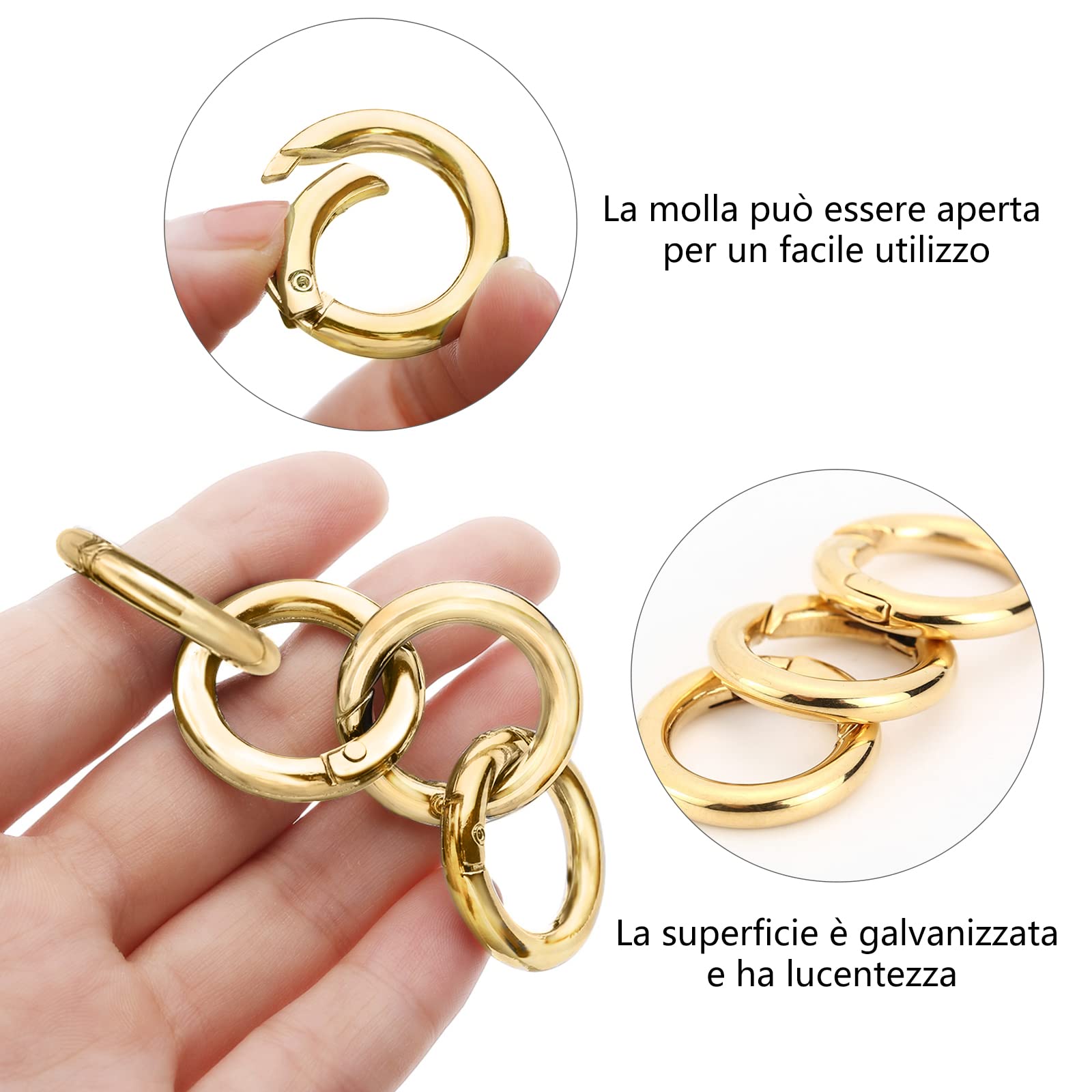 10 Anelli Portachiavi A Molla 23mm - Fibbie Ovali Apri/Chiudi Per Zaini, Borse E Artigianato, Oro