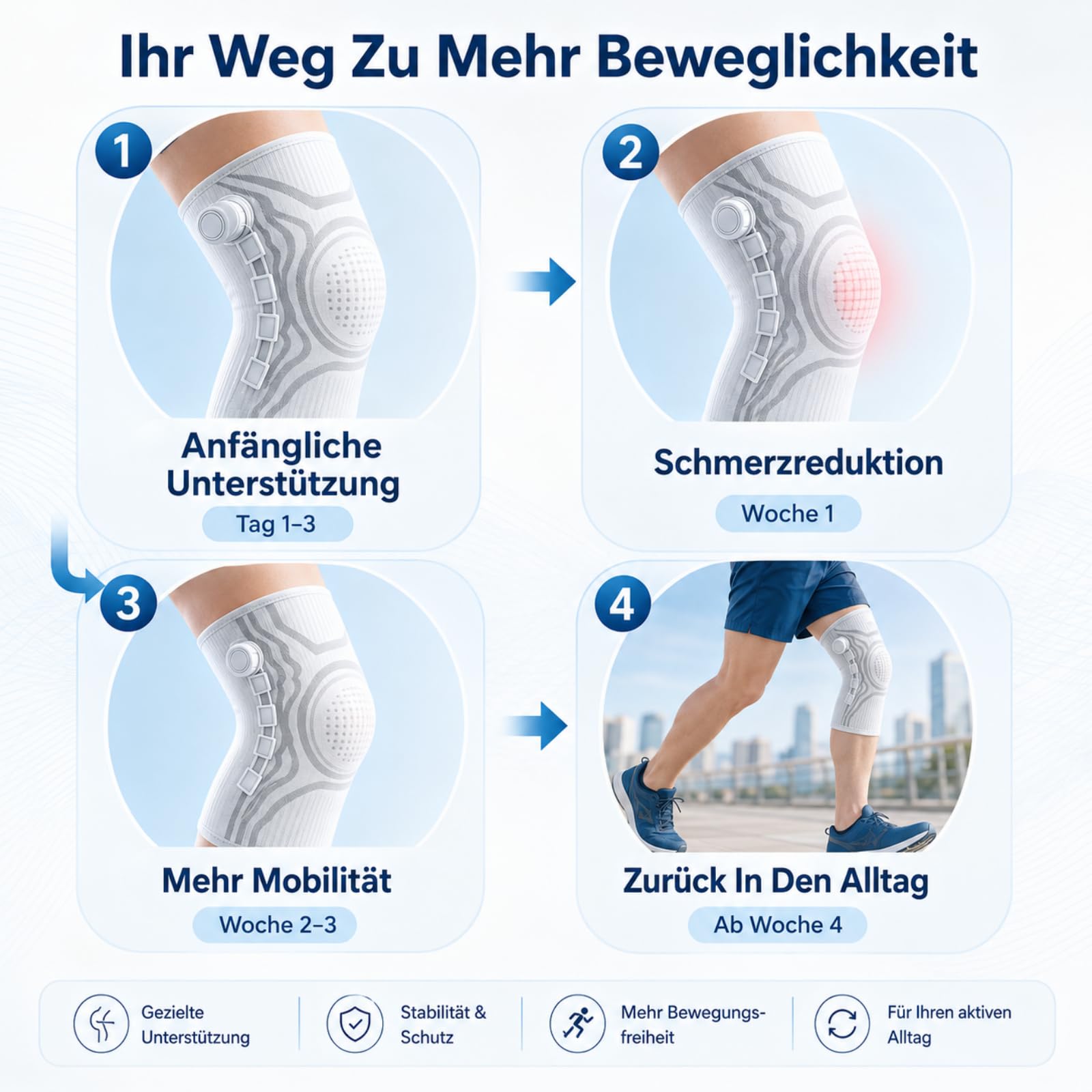 VILAO Kniebandage Mit Drehverschluss Patellarschutz 3D Kompression Rutschfest Für Alltag Arbeit Laufen Fitness Und Sport Kniebandage Männer (XL,2Weiß)