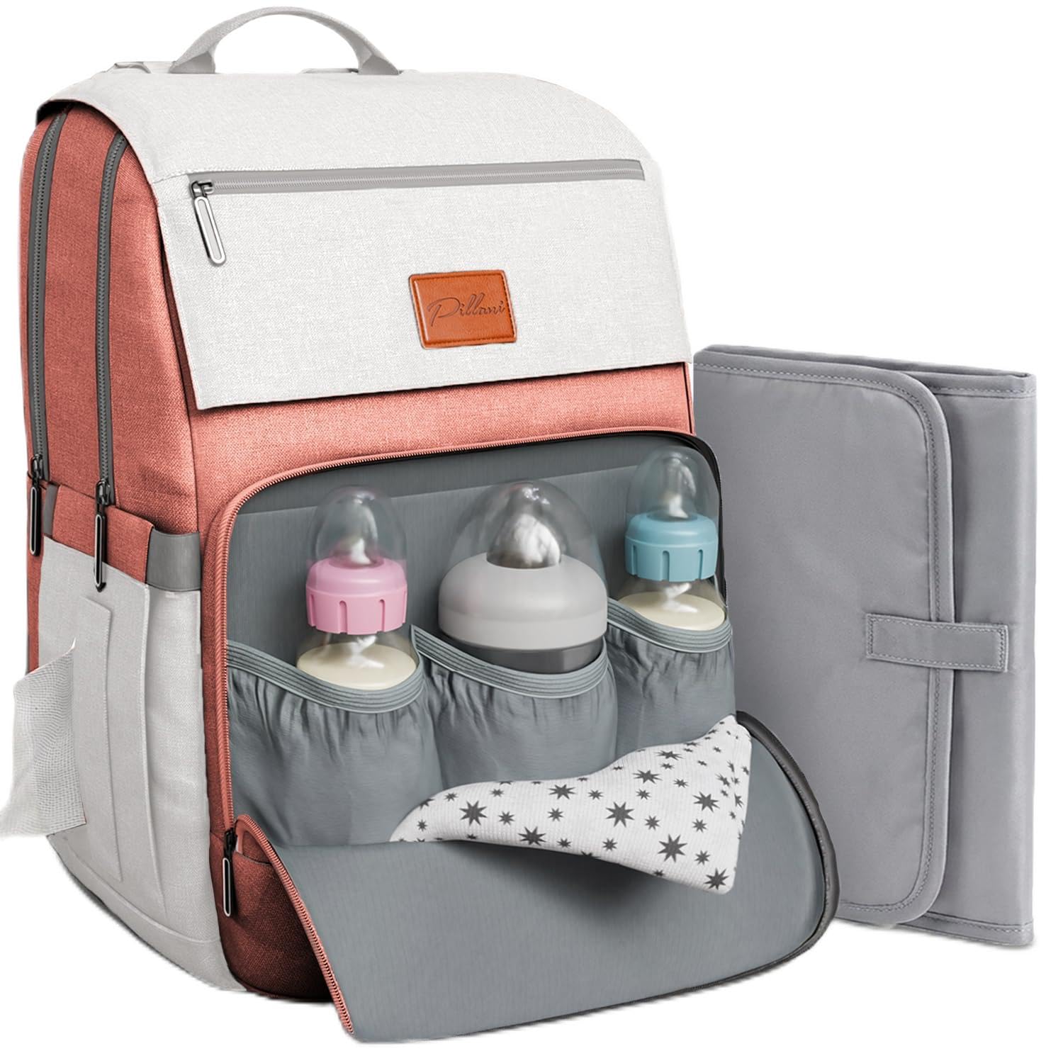 PILLANI Babywickeltaschen-Rucksack, große Tasche für Jungen und Mädchen, wasserdichter Wickelrucksack, Reisewickeltasche mit Wickelunterlage, für Babywunschliste, Babyparty, als Neugeborenen-Basic