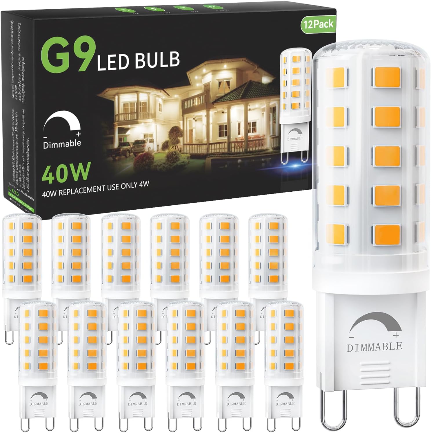 TJOY 12 Pack Dimmable G9 LED Bulb 4W Equivalent 40 Watt, 3000K Soft Warm White G9 Bulb, Replacement G9 Halogen Light Bulb, T4 G9 Bi-pin Base Bulb, G9 Socket Bulb for Chandelier, 120V No Flicker, 450LM 3000k Warm White 12 Pack