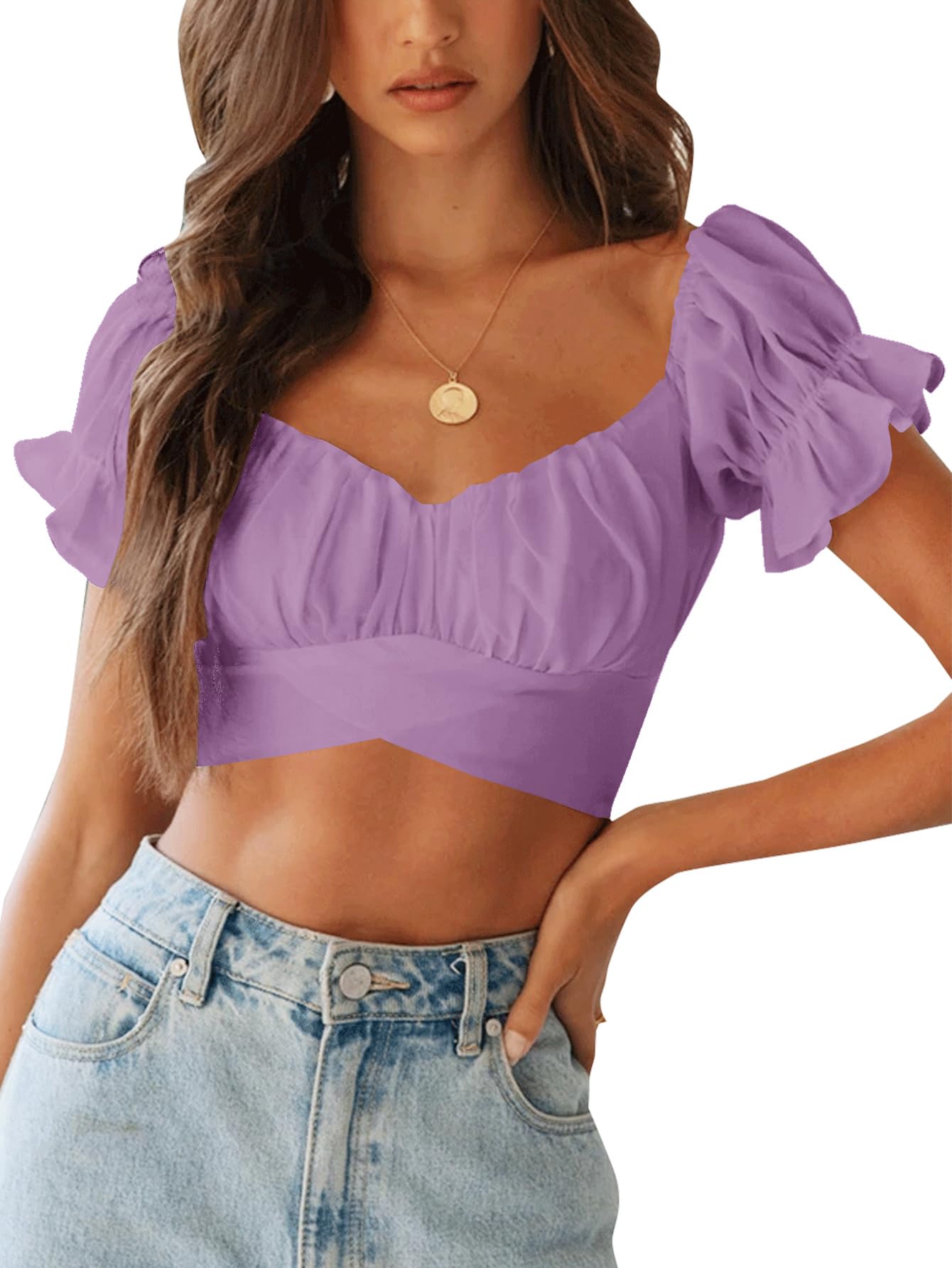LYANER Women's Puff Short Sleeve Y2k Crop Top