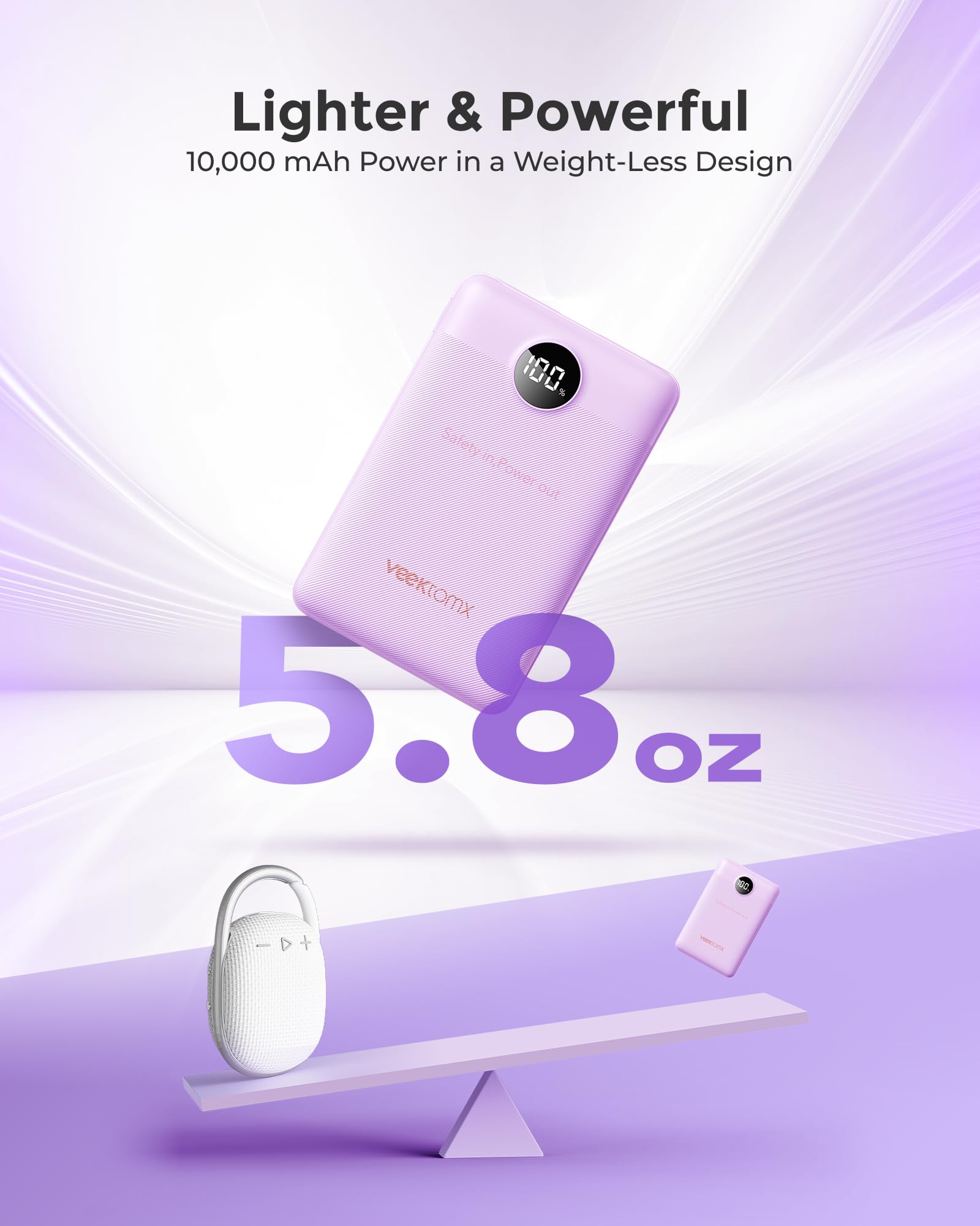 VEEKTOMX Power Bank 10000mAh 22,5W PD3.0 QC 3.0 Powerbank Mini USB C Caricabatteria Portatile Ricarica Rapida con Display a LED Compatibile con iPhone Huawei Xiaomi Tablets ecc. (Viola)