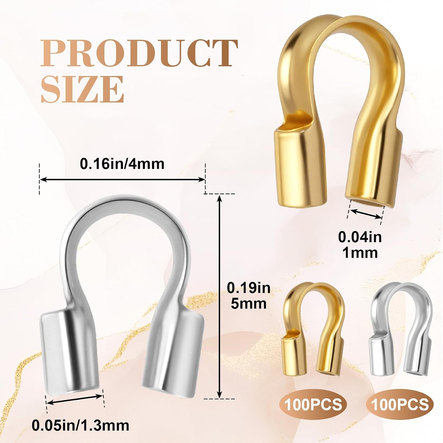 200 Pcs U Shape Wire Guards for Jewelry Making, 18K Gold Silver Plated Wire Guardians for Jewelry Making, Wire Protectors for Jewelry Making Earrings, Bracelets, Necklaces (4 x 5 MM)