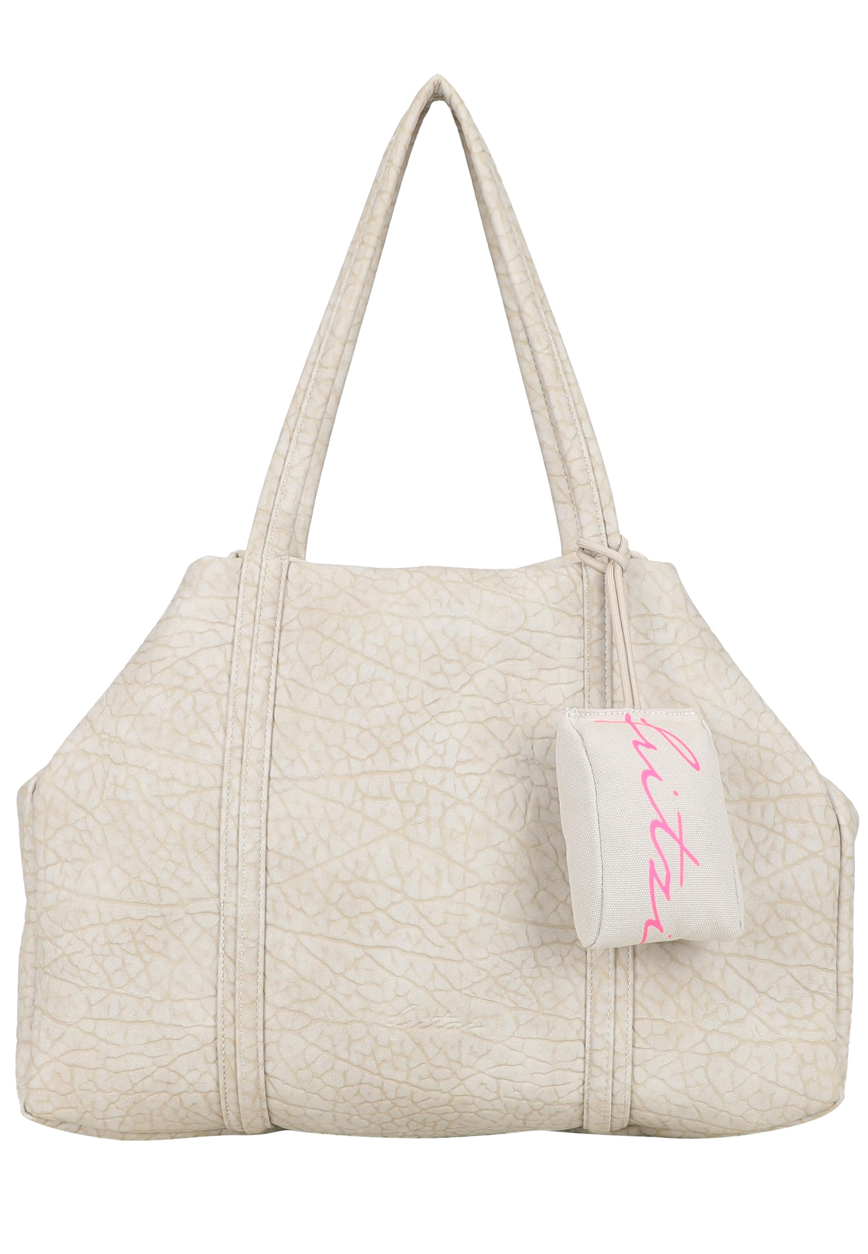 Fritzi Ella Shopper Handbag Faux Leather Women's Shopper Shoulder Bag Festival City Vegan Textured Zip Removable Pendant 29 x 44 x 16 cm, Black, Beige, Pink - Yellow, beige, 29 x 44 x 16 cm