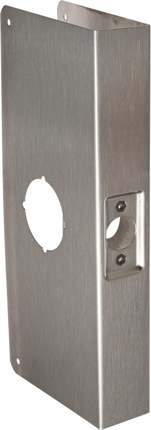Don-Jo 12-CW 22 Gauge Stainless Steel Classic Wrap-Around Plate, Satin Stainless Steel Finish, 4-1/4" Width x 12" Height, for Cylinder Door Lock with 2-1/8" Hole