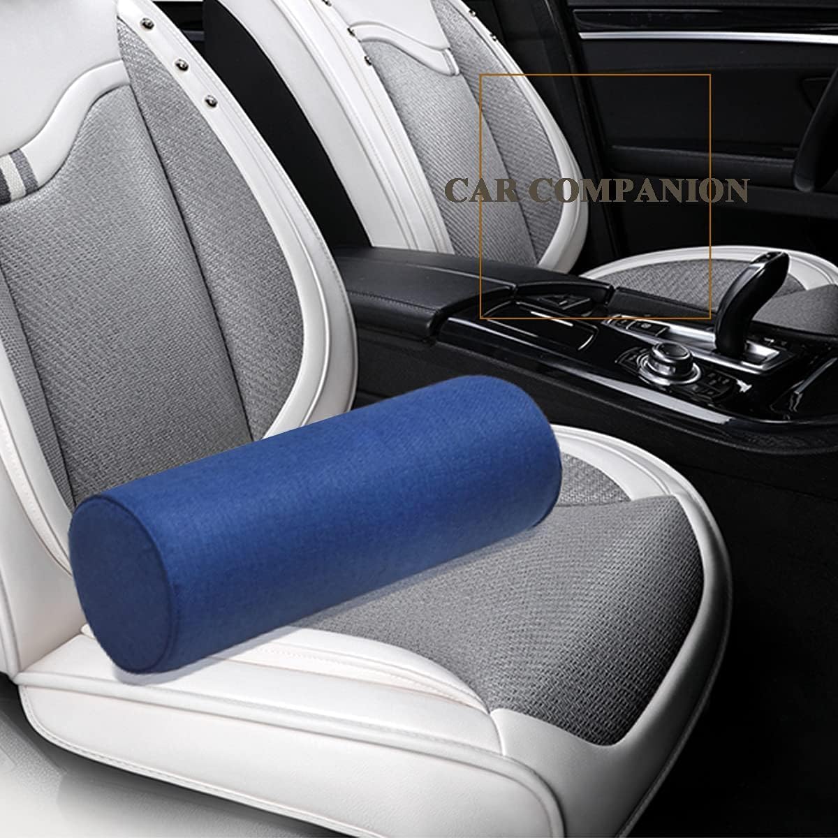 16 x 6インチの車用ラウンド頚椎ネックピローセミロール枕、洗えるコットンカバー付き。 /35 (Color : Blue, Si