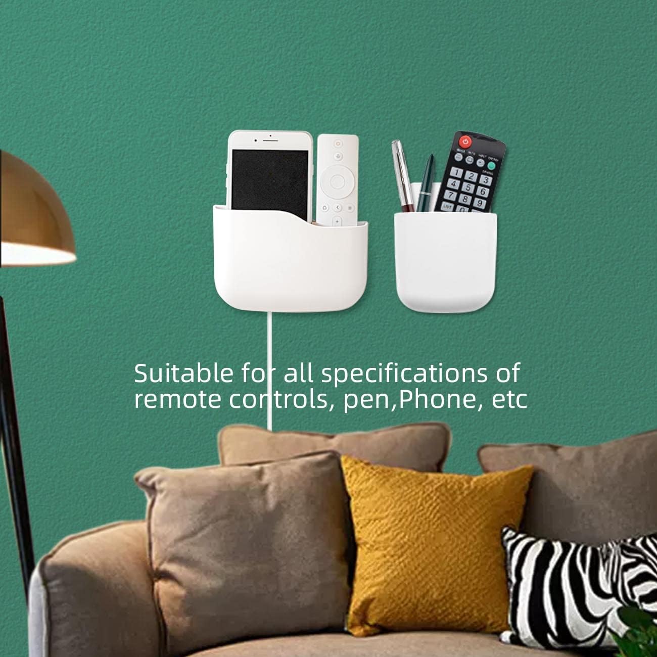 4PCS Wall Mount Remote Control Holder Pen Holder for Wall Hole-Free Self Adhesive Controller Holder Storage Organizer Box for Pencils, Mobile Phones White