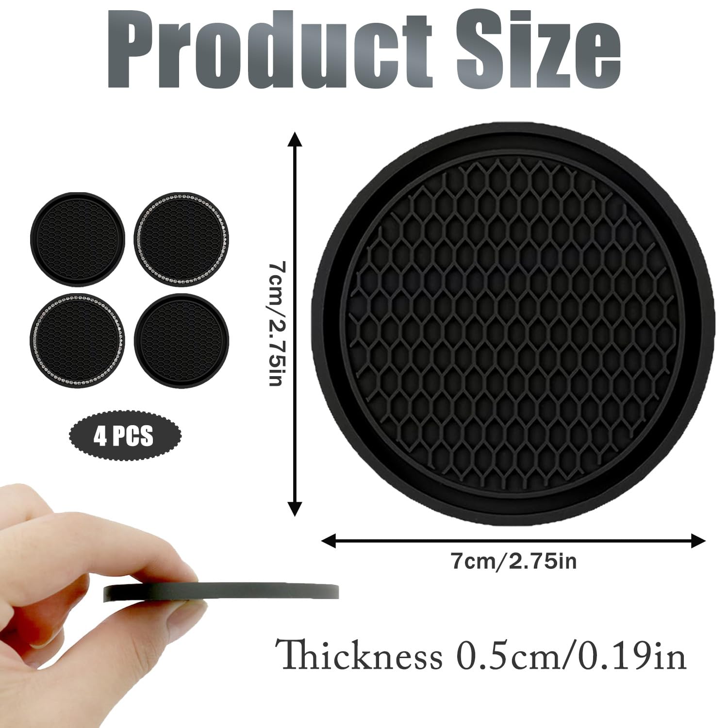 4 Sous-verres Silicone Pour Voiture - Anti-dérapant Universel 7cm