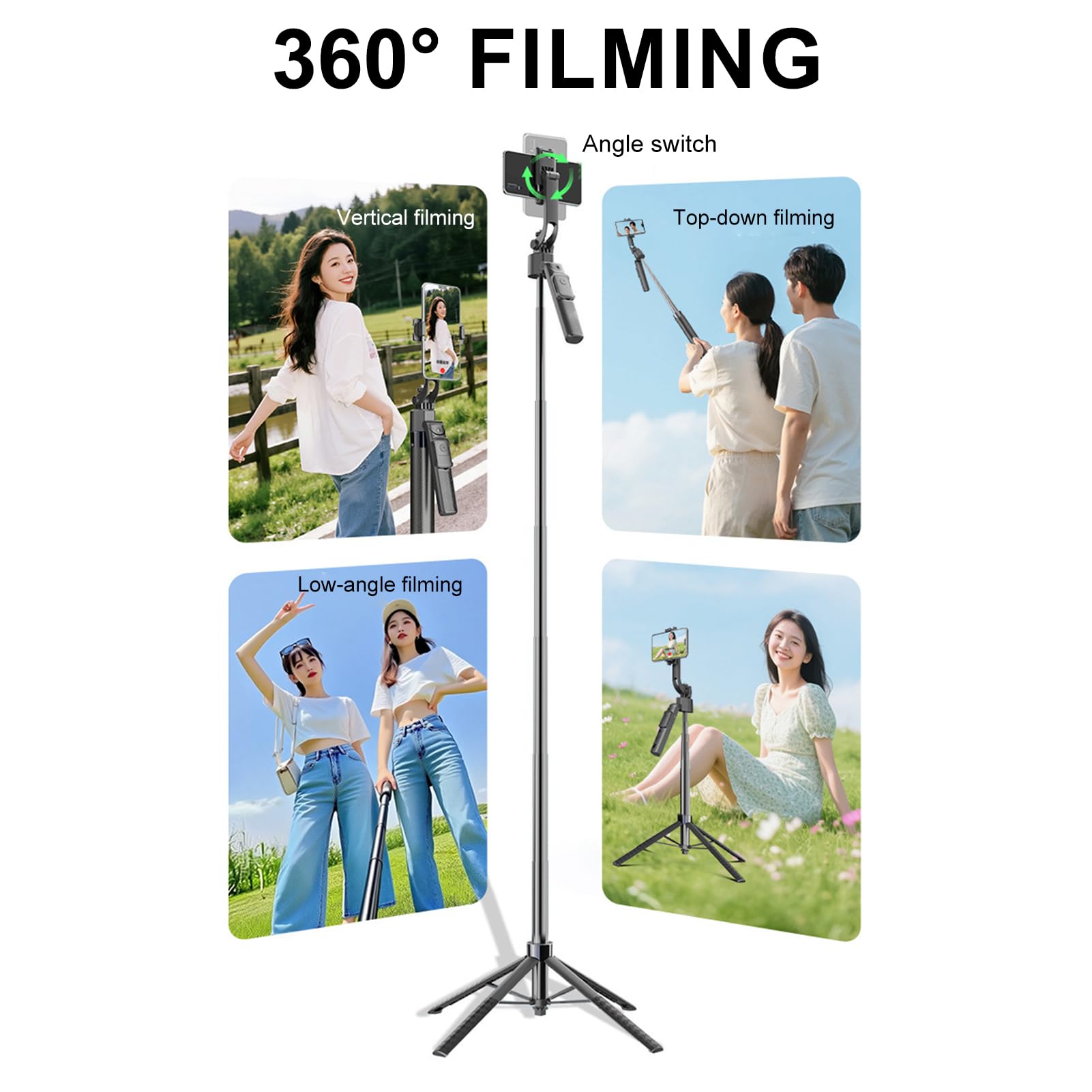 175 Cm Automatico Volto Rilevamento Treppiede con 2 Luci (Negro) | Asta Selfie con Rotazione di 360° e Telecomando, Filettatura da 1/4 Pollici per Smartphone, Action Camera