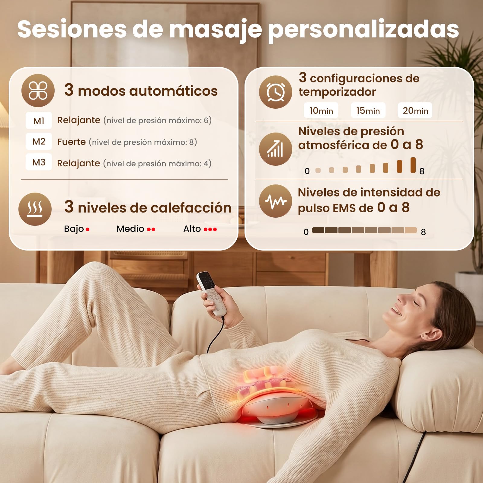 Dispositivo de Tracción Lumbar, Masajeador Inteligente para Lumbar, Alivio del Dolor de Espalda y Ciática, Estiramiento de Columna con Balanceo y Altura Ajustable, Relajación