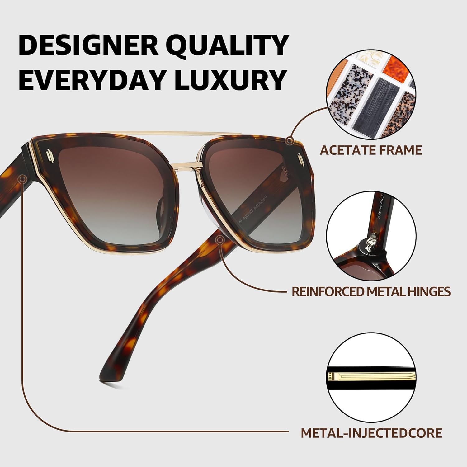 Myiaur Premium Acetate Sunglasses for Women Men, UV400 Protection & Polarized Anti Glare, Including Leather Case