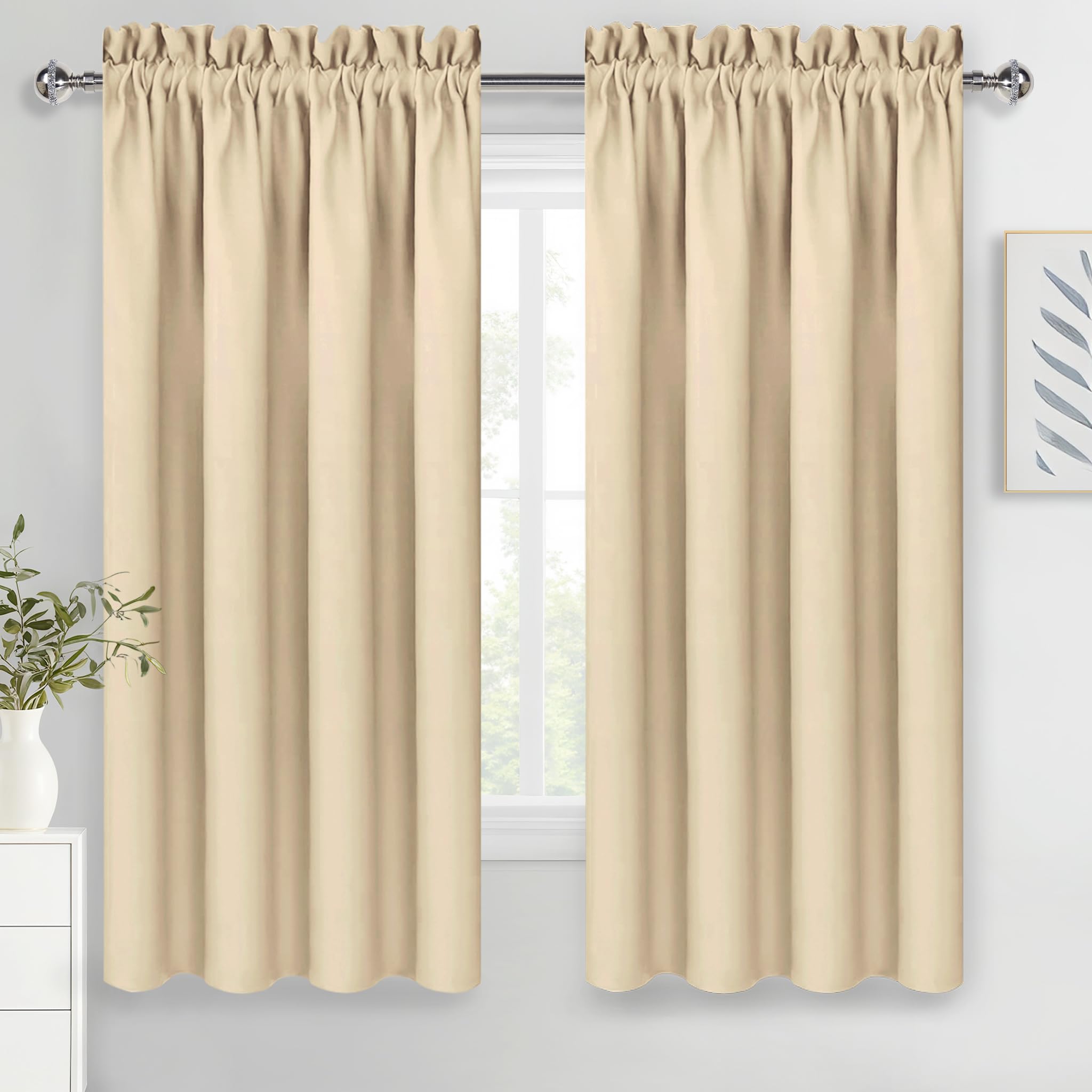 DWCN Beige Curtains for Bedroom Thermal Insulated Room Darkening Drapes for Living Room Rod Pocket Light Blocking Solid Window Treatment, W 42 x L 63