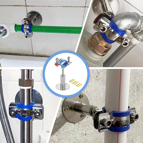 Miniatura 7 de CertBuy 6 soportes de tubo ajustables de acero inoxidable para montaje en pared, abrazadera de soporte de correa de tubo ajustable, adecuado para