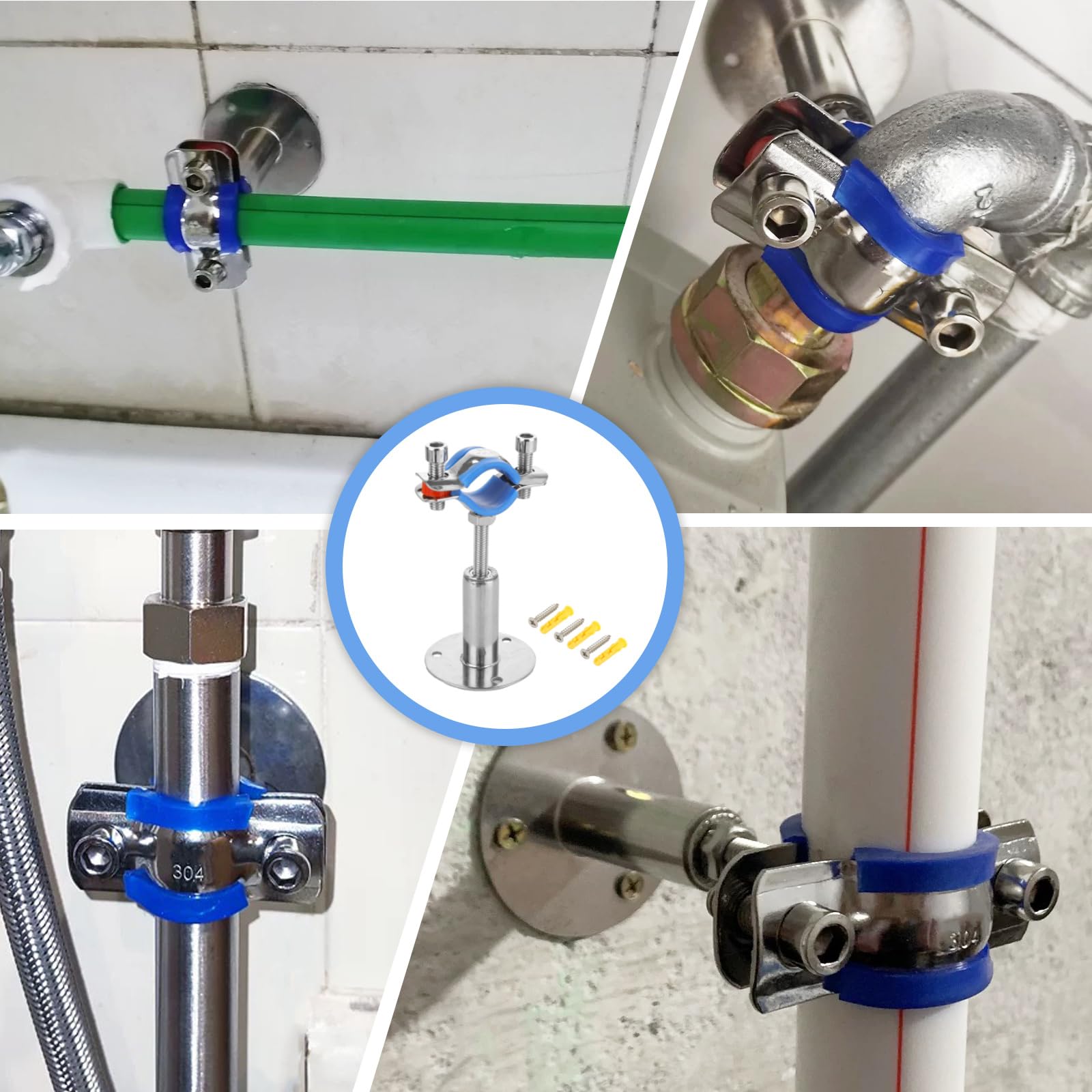 CertBuy 6 soportes de tubo ajustables de acero inoxidable para montaje en pared, abrazadera de soporte de correa de tubo ajustable, adecuado para tubos de 3/4 pulgadas de diámetro (25-28 mm) con
