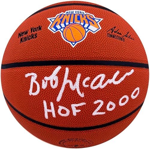 Bob McAdoo Signed New York Knicks Logo Wilson NBA Basketball wHOF 2000 - Autographed Basketballs