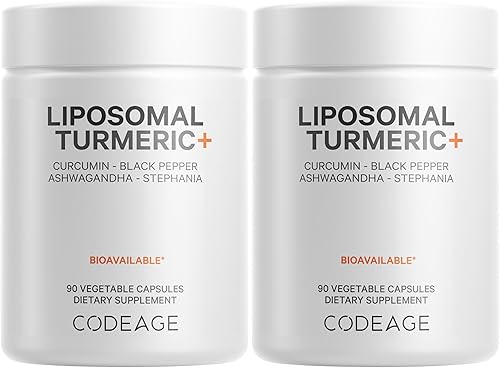 Codeage Suplemento orgánico de cúrcuma - 95 píldoras de extracto de curcumina - Mezcla botánica fermentada orgánica pimienta negra Ashwagandha