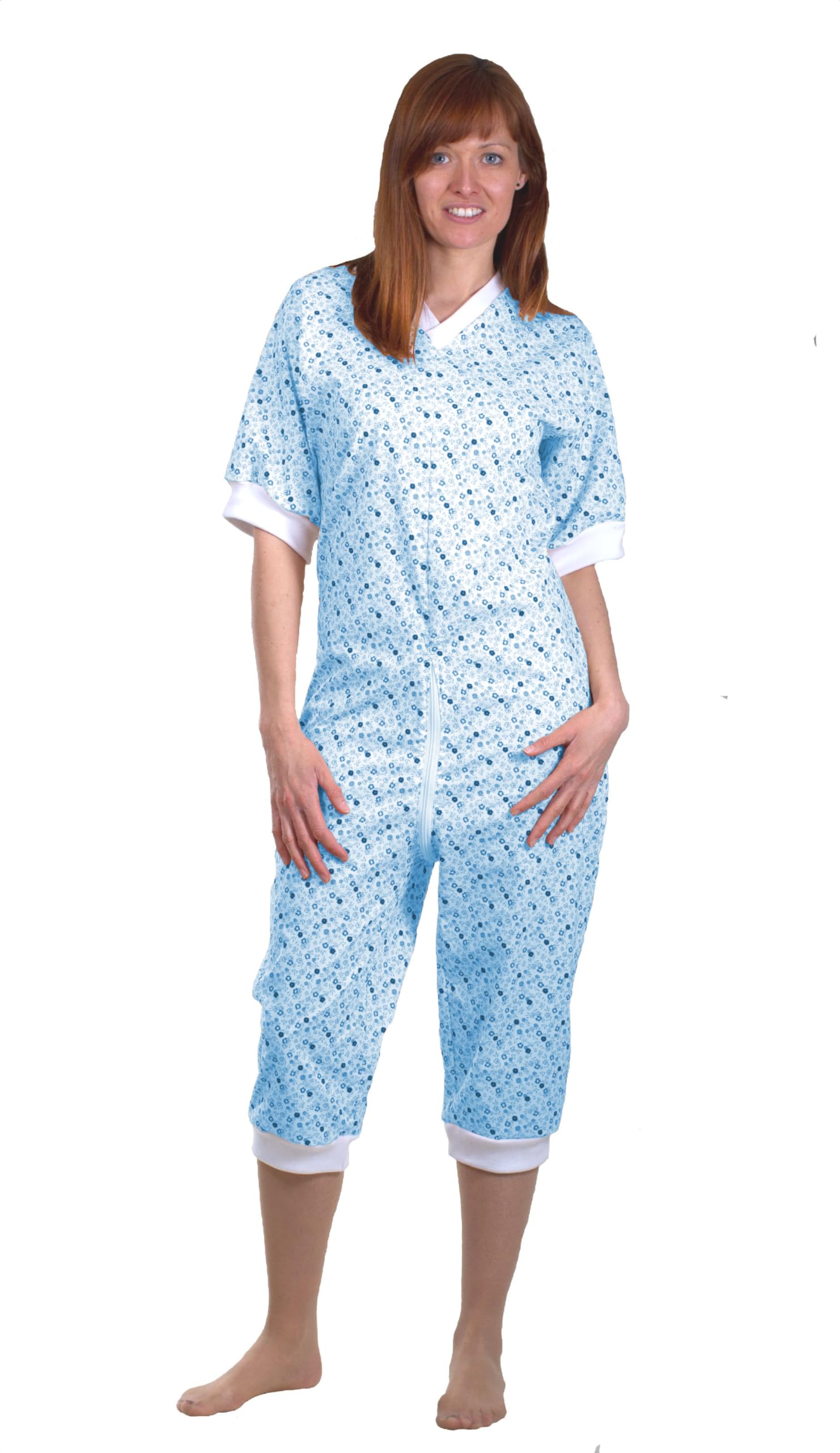 Grenouillère Adulte éco JC/MC - Fleurette Bleu, Taille 5 (52/54)