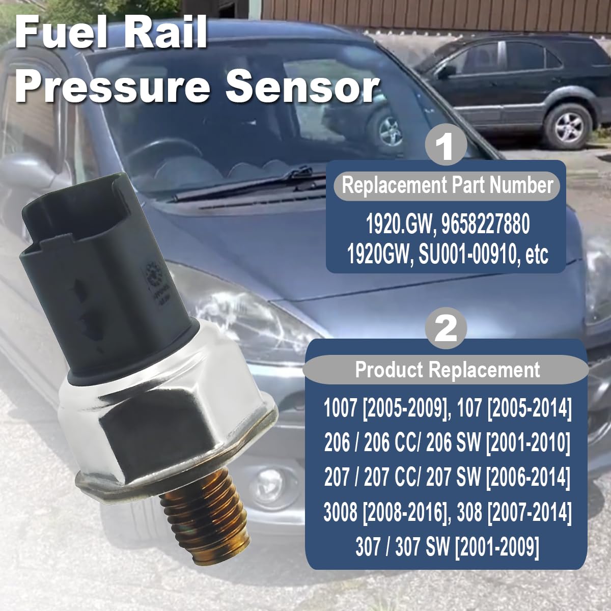 ZAMDOE 9658227880 Capteur de Pression adapté pour C1 C2 C3 C4 C5 107 206 207 307 407 1007 308 5008 Bipper Nemo Xsara 1.6 HDI 1.4 HDI Capteur de Pression de Carburant