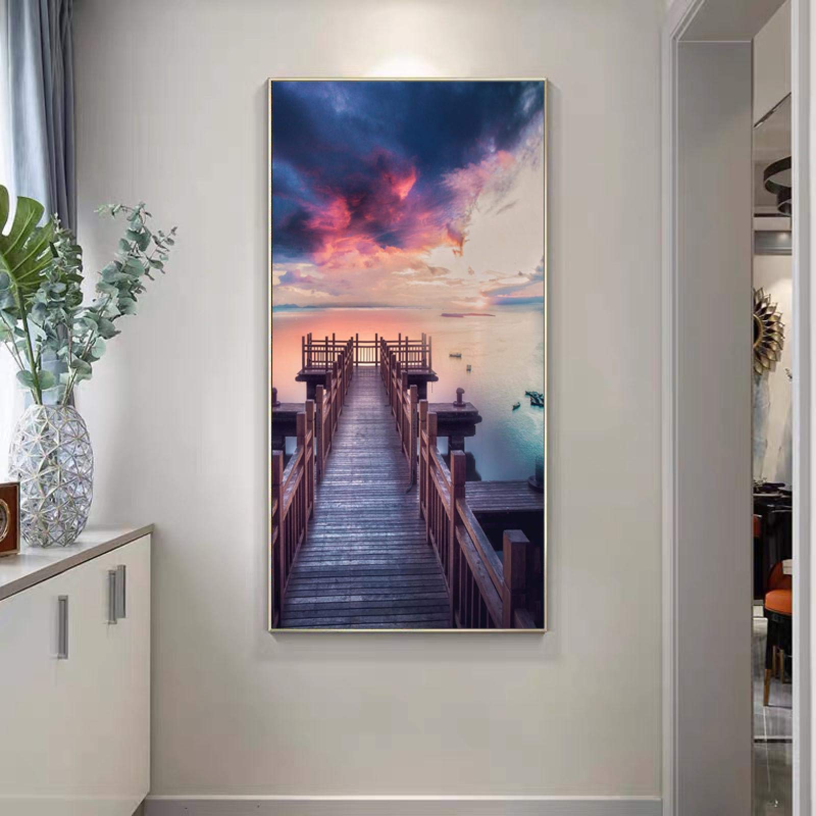 Impresiones en lienzo arte puesta de sol paisaje puente carteles pintura de pared para decoración de sala de estar entrada cuadros decorativos 50x100cm marco interior
