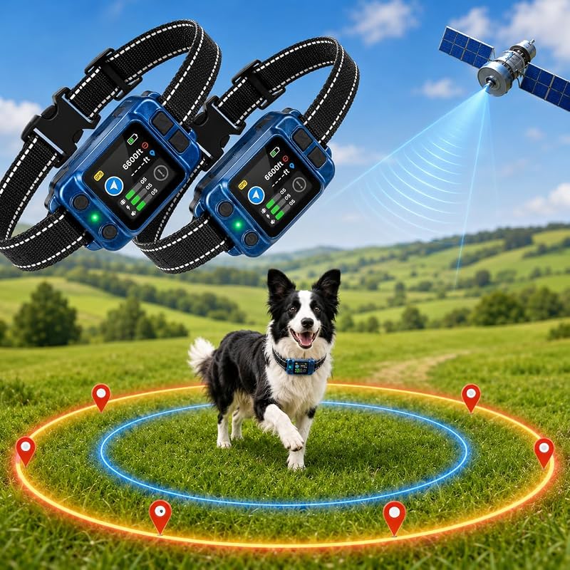 Sistema de cerca para perros GPS para 2 perros, collar de cerca invisible inalámbrico de 50-6600 pies