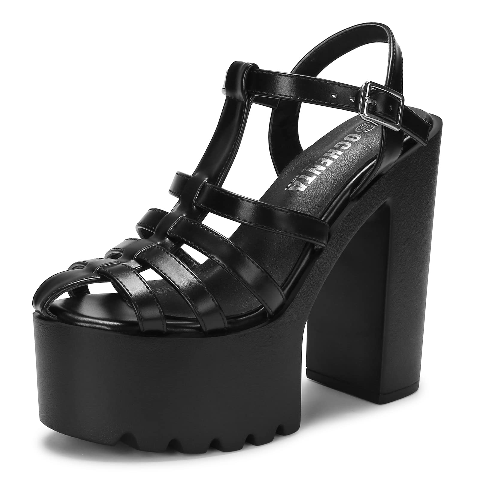 Strap Chunky Caged Sandals Women's Platform Block High Heeled