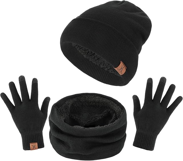 TAGVO Winter Beanie Hat Scarf Set Super Soft Fleece Inner Lining Great Warm, Stretchy Knit Beanie Cap Elastic Neck Warmer Snugly Fit for Men Women Ladies Girls Boys Adults Kids