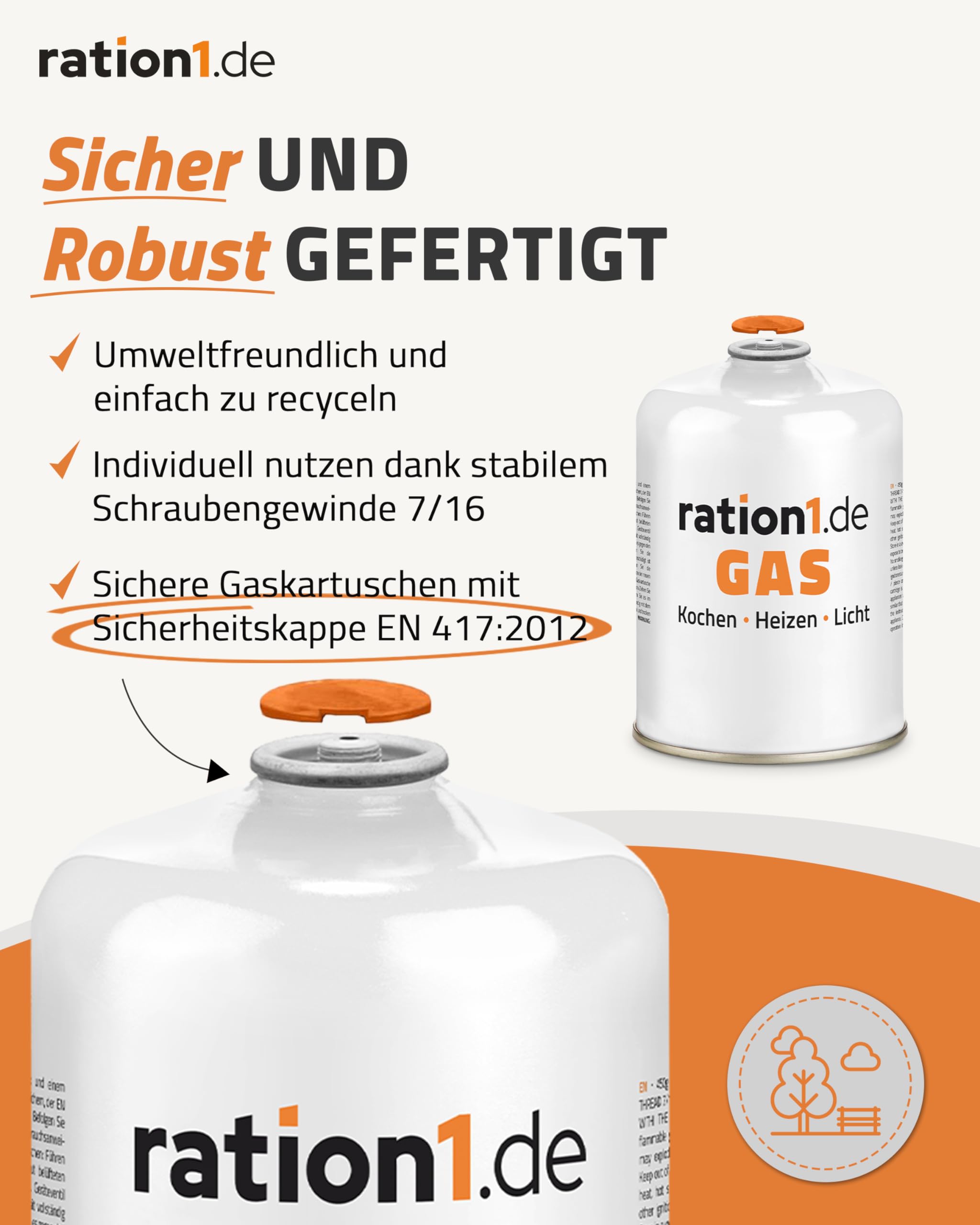 4X Gaskartusche á 450 g, Gaskartuschen Set von ration1, EN 417 Schraubkartusche, Ventilkartusche, Butan-Propan-Kartusche mit Gewinde für Campingkocher