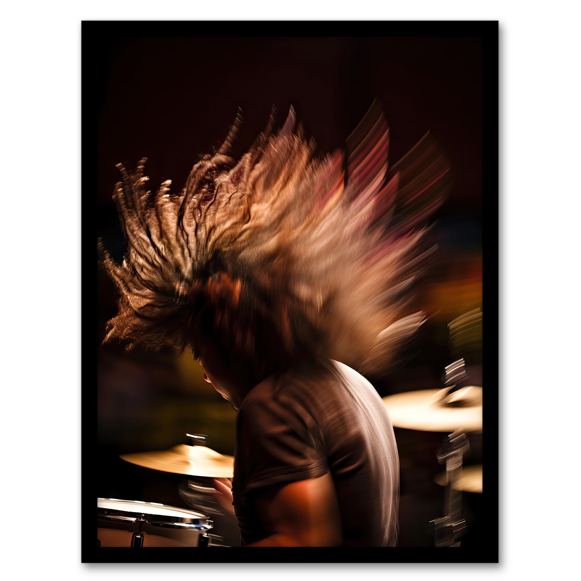 Artery8 Drummer Action Photograph Mid-Performance Hard Rock Drums Music Gig Musician Artwork Framed Wall Art Print A4
