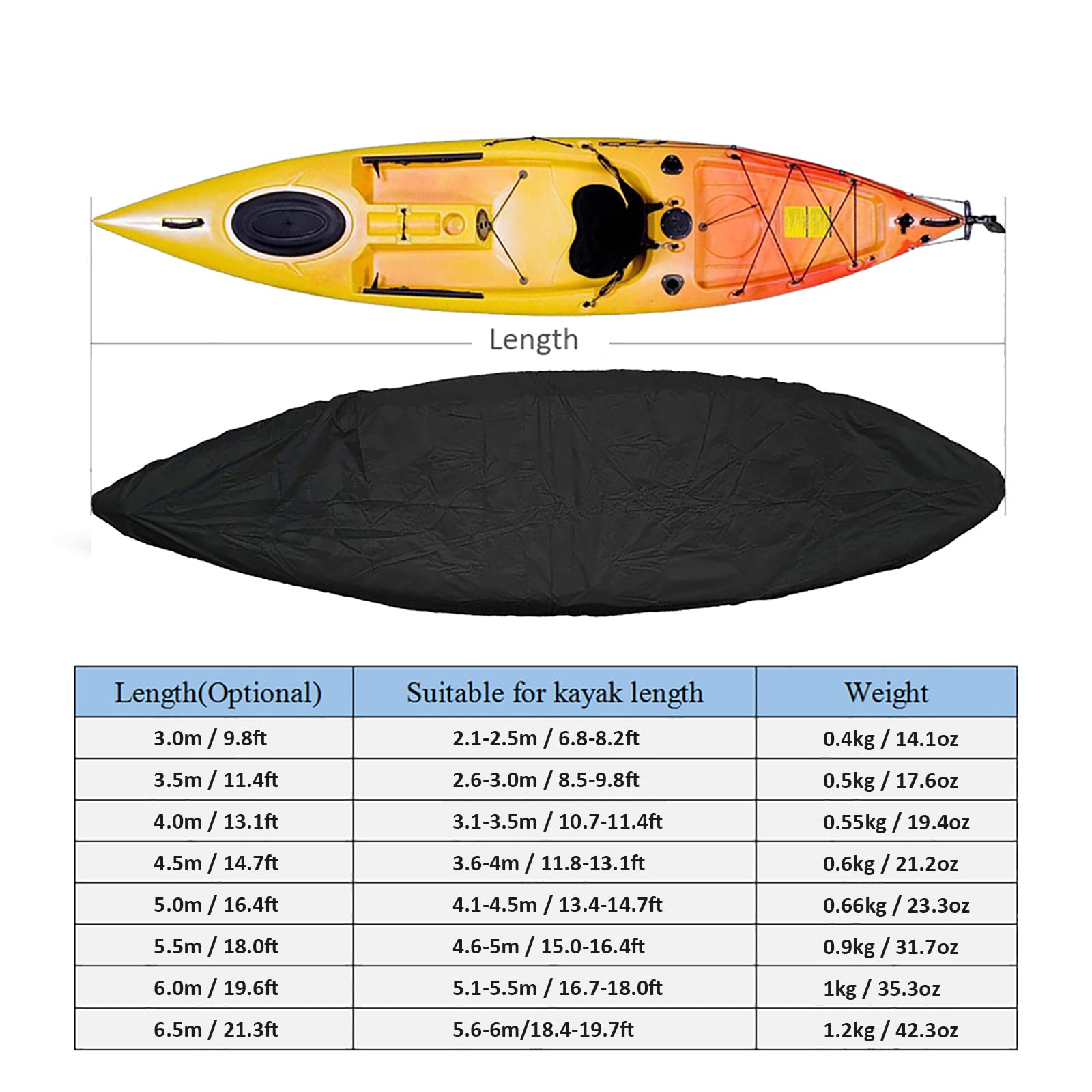 AMGJ Copertura Universale per Kayak Telo Copri per Barca da Canoa in Tessuto Oxford 420D Impermeabile Resistente ai Raggi UV Antipolvere(Nero),Fit 2.6m to 3m Kayak