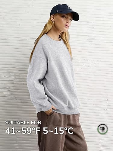 Miniatura 2 de ATHMILE Sudadera de gran tamaño para mujer, cuello redondo, forro polar, manga larga, sudaderas con capucha, tops de otoño, ropa de moda 2025