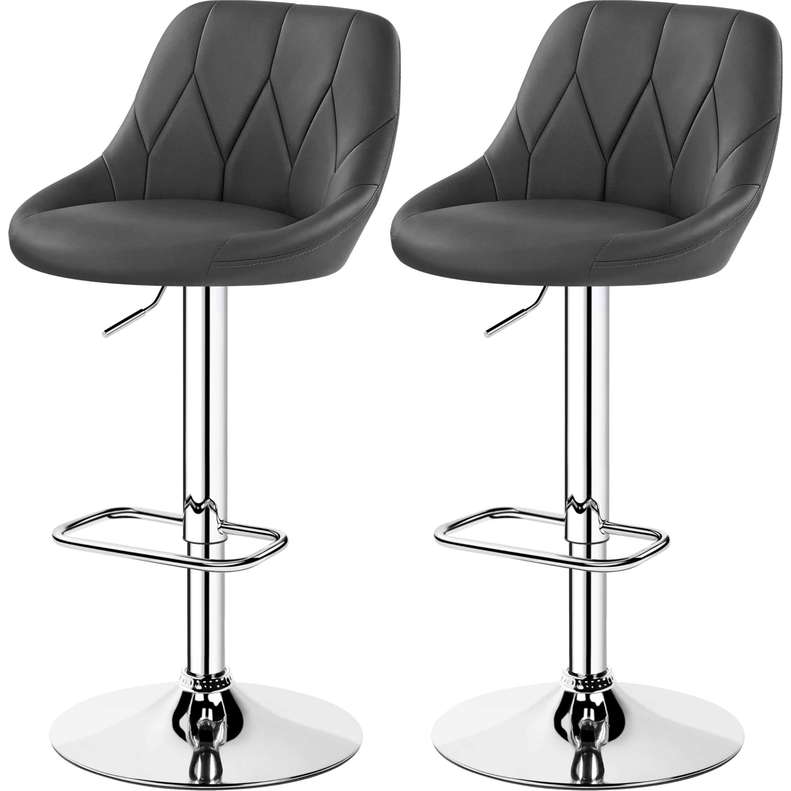 Yaheetech Juego de 2 Taburetes de Bar de Altura Ajustable 86-107,5 cm Sillas de Bar Asiento Giratorio Reposapiés Cuadrado Estructura de Metal Gris Oscuro